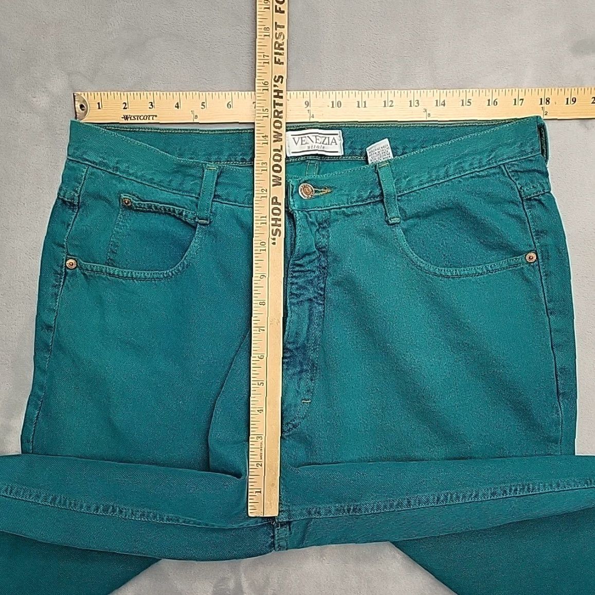 Denime VINTAGE Venezia Vitale Jeans Womens 20 Green Denim 90s Retro Y2K Cotton Made in USA Woman Jeans Green 90s Retro Satin? Size 42" / US 20 - 7 Thumbnail
