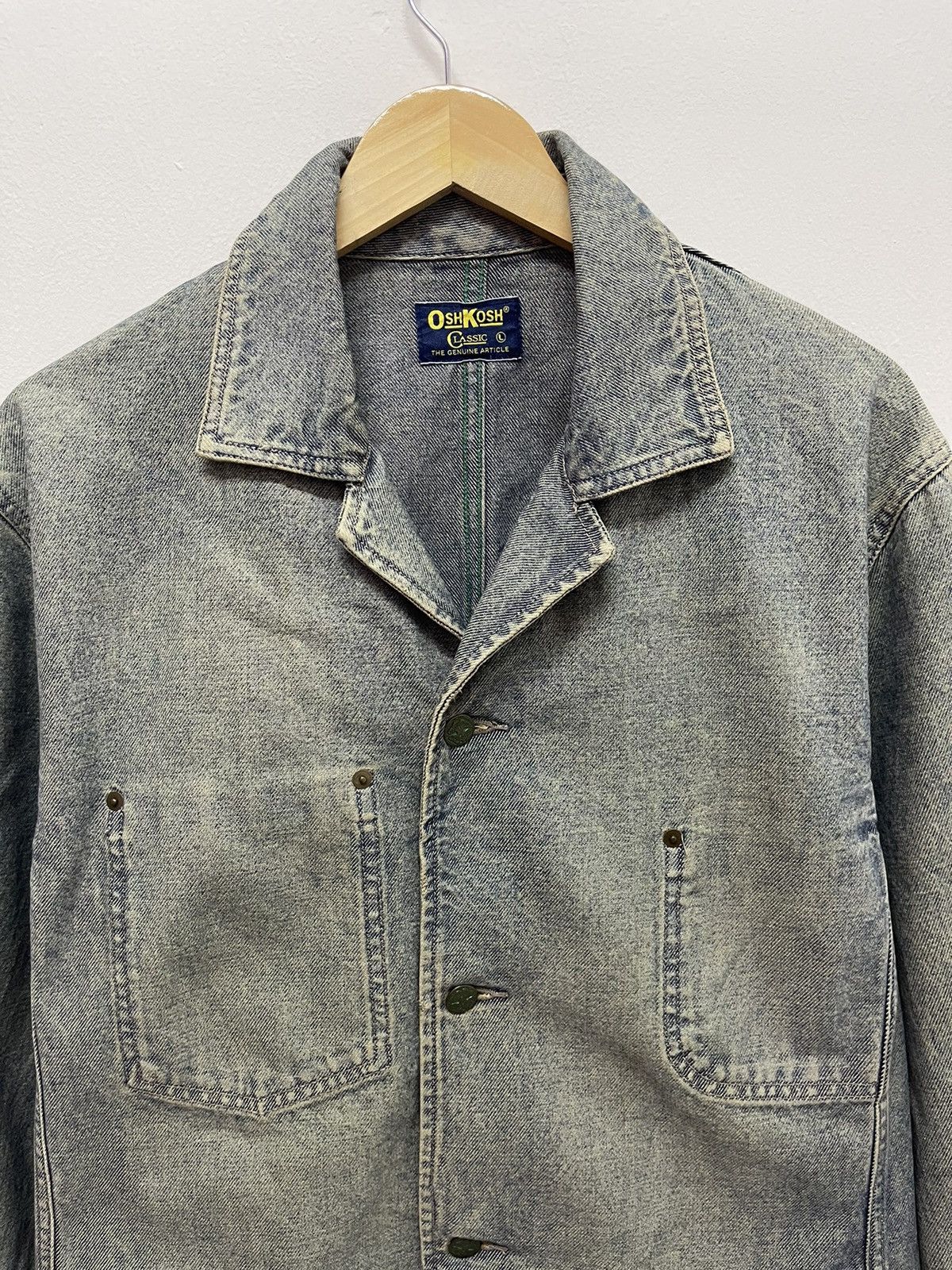 Vintage OSHKOSH Denim Distressed Trucker Jacket Streetwear