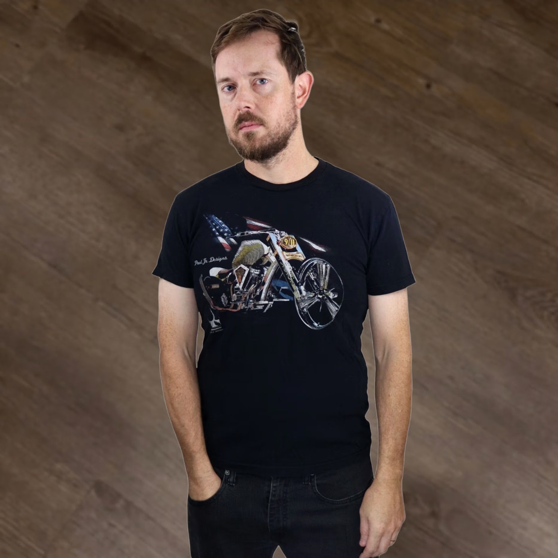 Gildan VINTAGE Paul Jr. Designs 911 Memorial Chopper Tee Mens S T-Shirt Black American Motorcycle 90s Harley-Davidson USA Made Choppers Vintage USA Mens S Size US S / EU 44-46 / 1 - 1 Thumbnail
