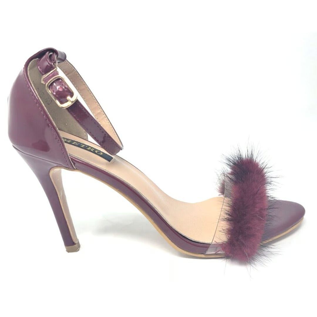 Other Metro Stiletto Sandals Patent Faux Fur Ankle Strap Sz 9 Size US 9 / IT 39 - 2 Thumbnail