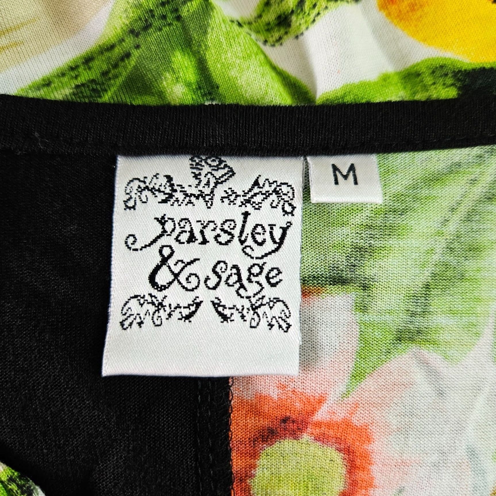 Vintage Parsley & Sage Womens Blouse Tunic 3/4 Sleeve V-Neck Floral Black Yellow Sz M Size M / US 6-8 / IT 42-44 - 5 Thumbnail