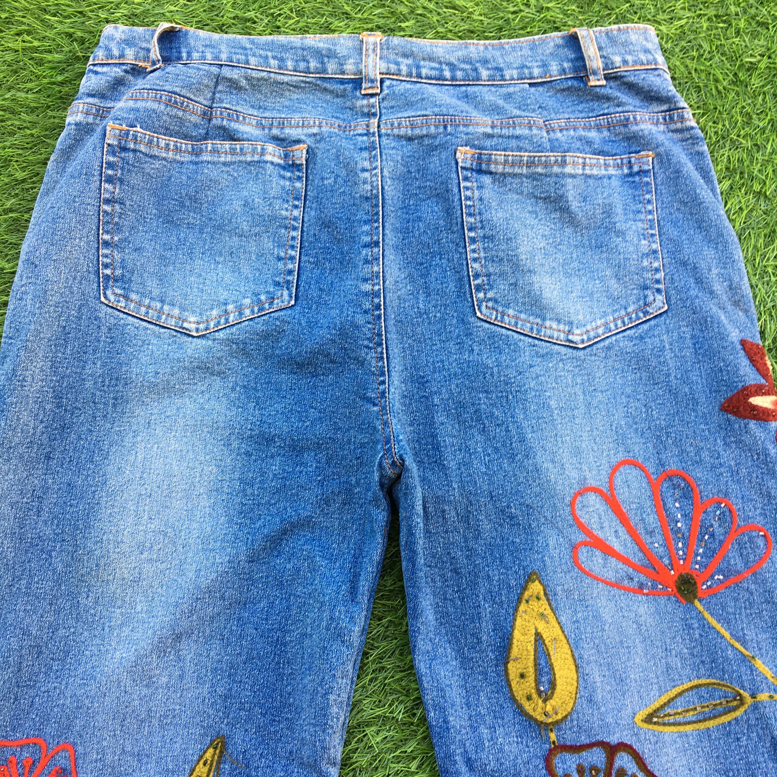 Designer × Jean Hippie Boho Embroidered Flare denim D-1018 Size 30" / US 8 / IT 44 - 4 Thumbnail