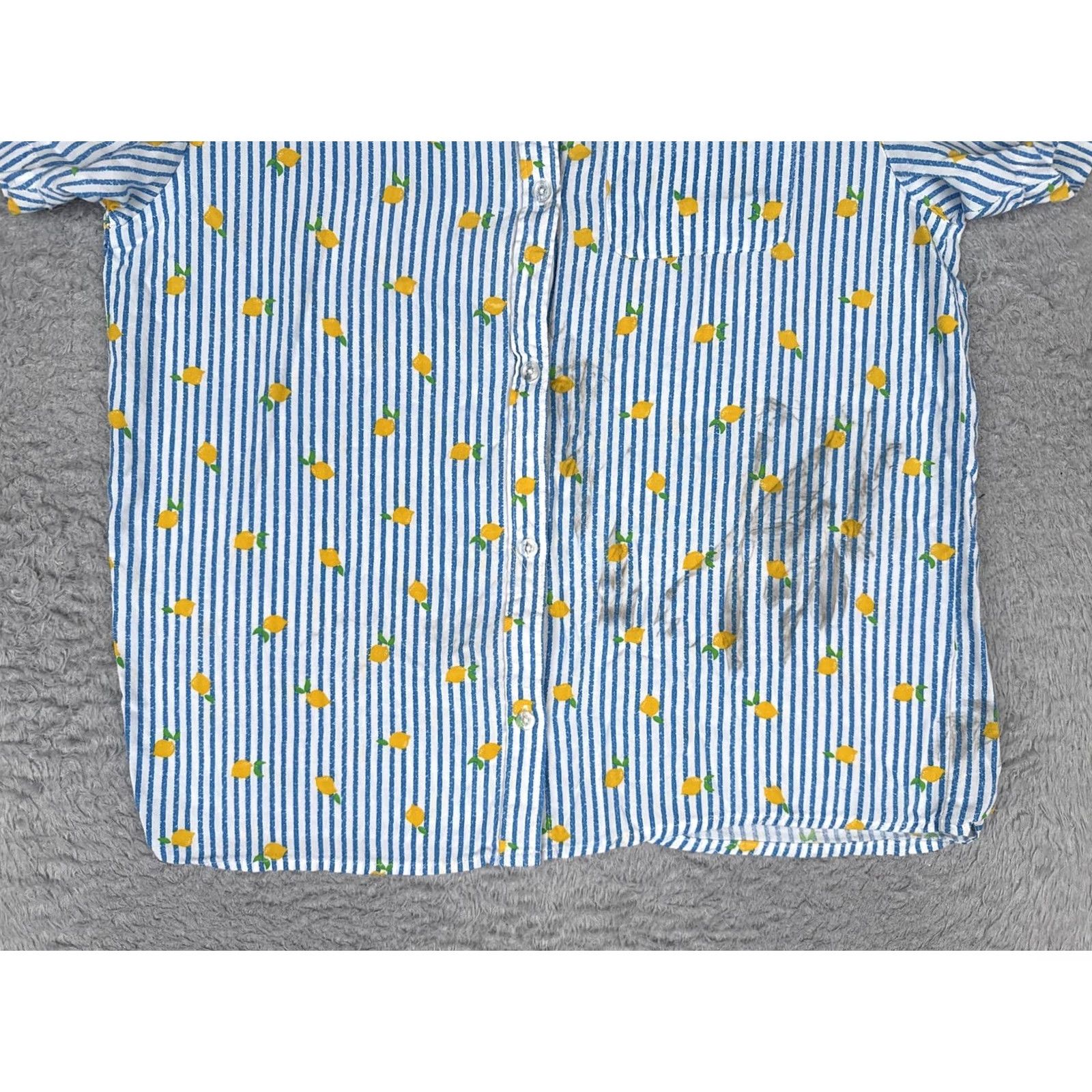 Empyre Empyre Teens Medium Multicolor Short Sleeve Button-Up Shirt Lemon Print Striped Lightweight Casual Size M / US 6-8 / IT 42-44 - 5 Thumbnail