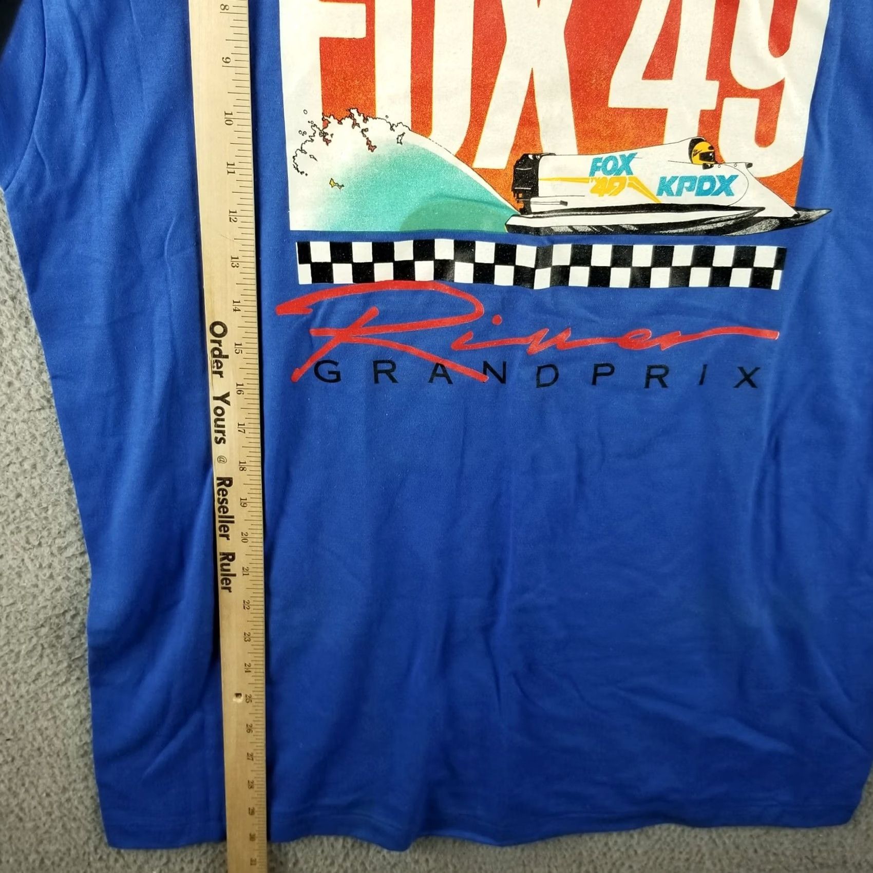 Vintage Vintage Power Boat Racing Shirt Men XL Blue Fox 49 River Grand Prix Single Stitch Boat Racing Shirt Mens XL Blue Fox News Theme 1990s Size US XL / EU 56 / 4 - 4 Thumbnail