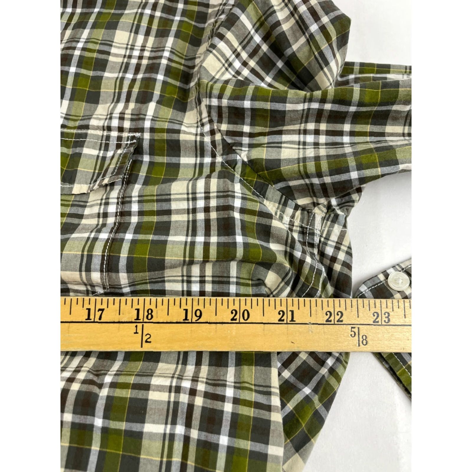 Tasso Elba Tasso Elba Shirt Men's Size M Green Cream Plaid Button Up Long Sleeve Pockets Size US M / EU 48-50 / 2 - 5 Thumbnail