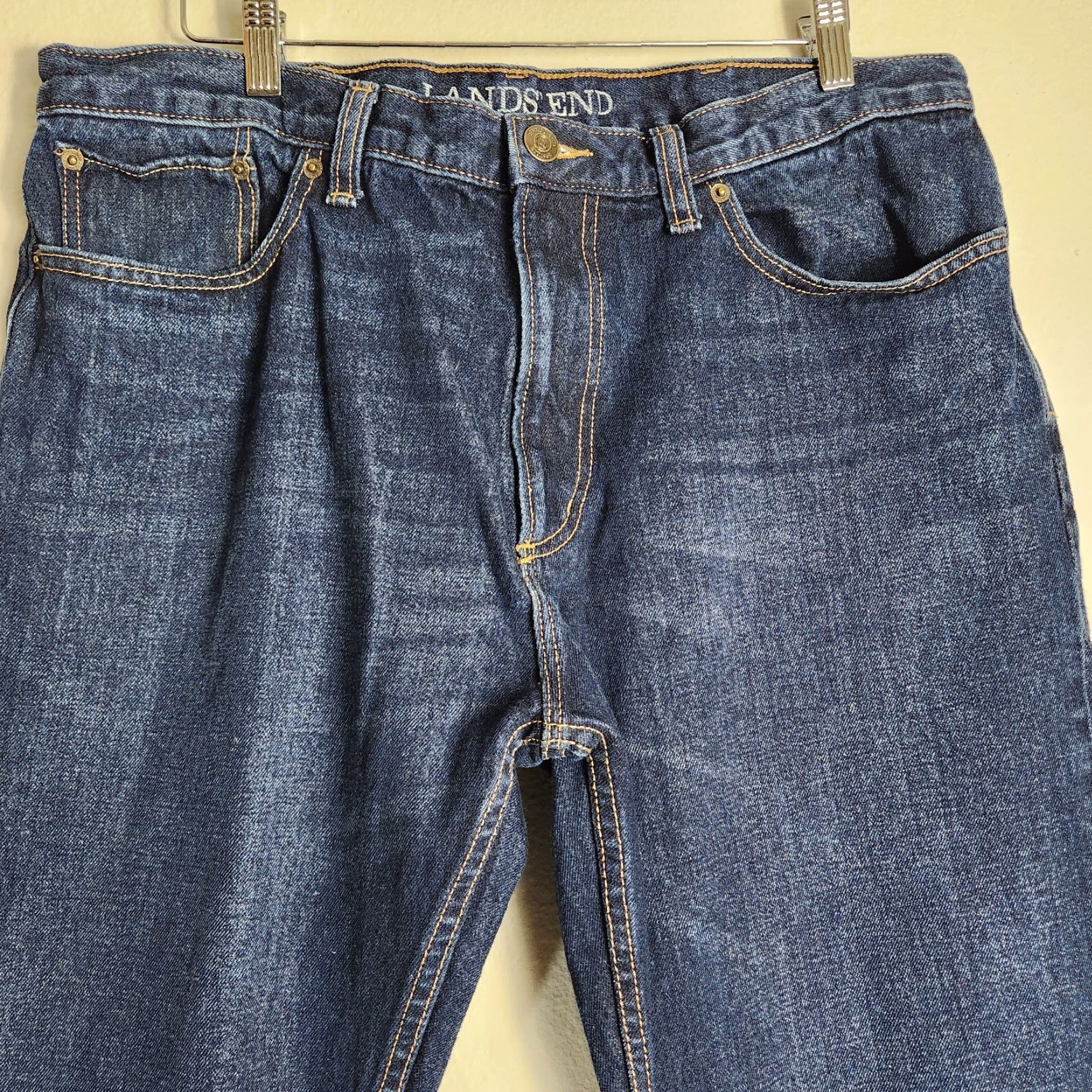 Lands' End VINTAGE Lands End Mens Dark Wash Straight Fit 100% Cotton Jeans-Size 37x29 Size US 37 - 2 Thumbnail