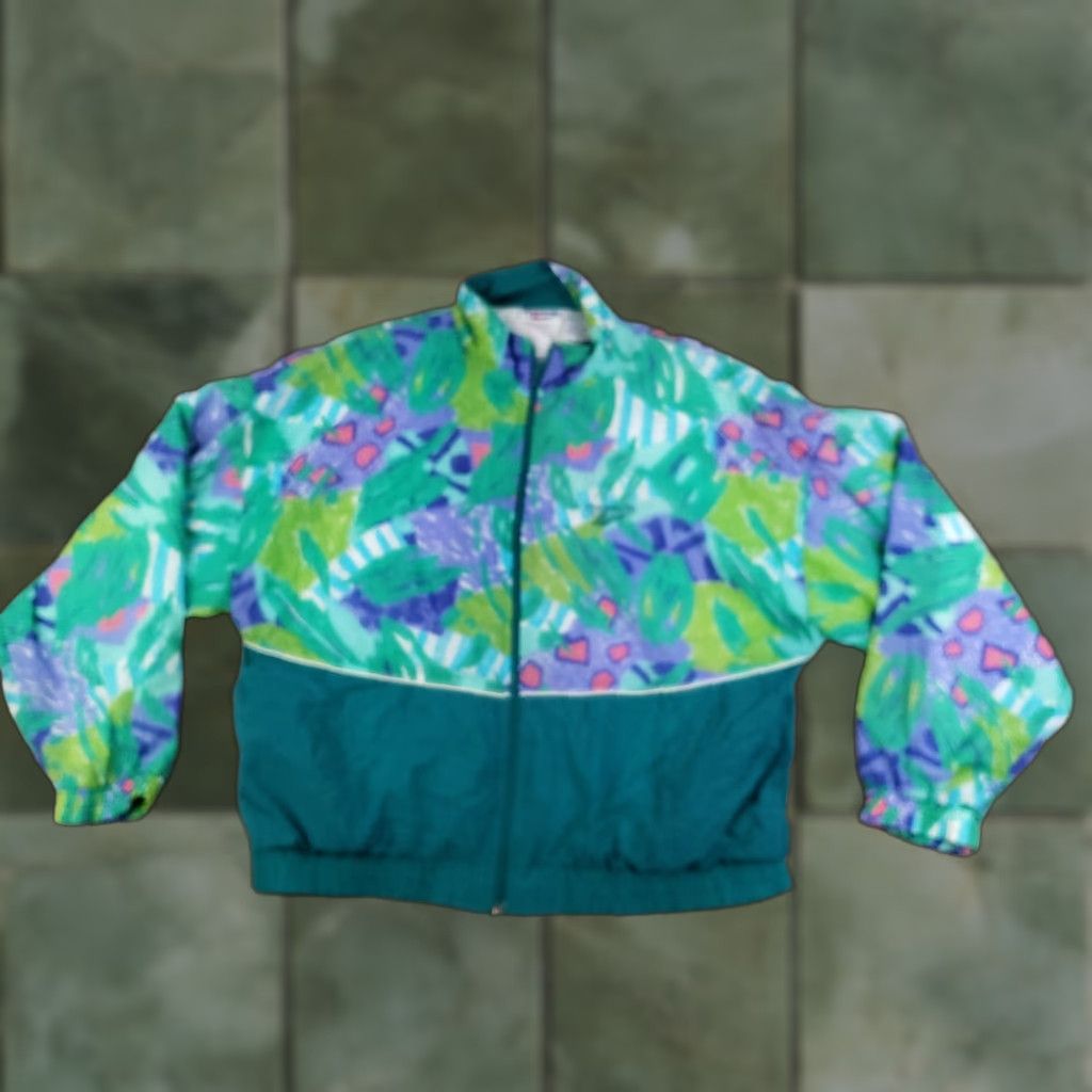 Reebok VINTAGE Reebok Jacket Womens XL Green Windbreaker Nylon 90s Retro Pattern Size XL / US 12-14 / IT 48-50 - 1 Thumbnail