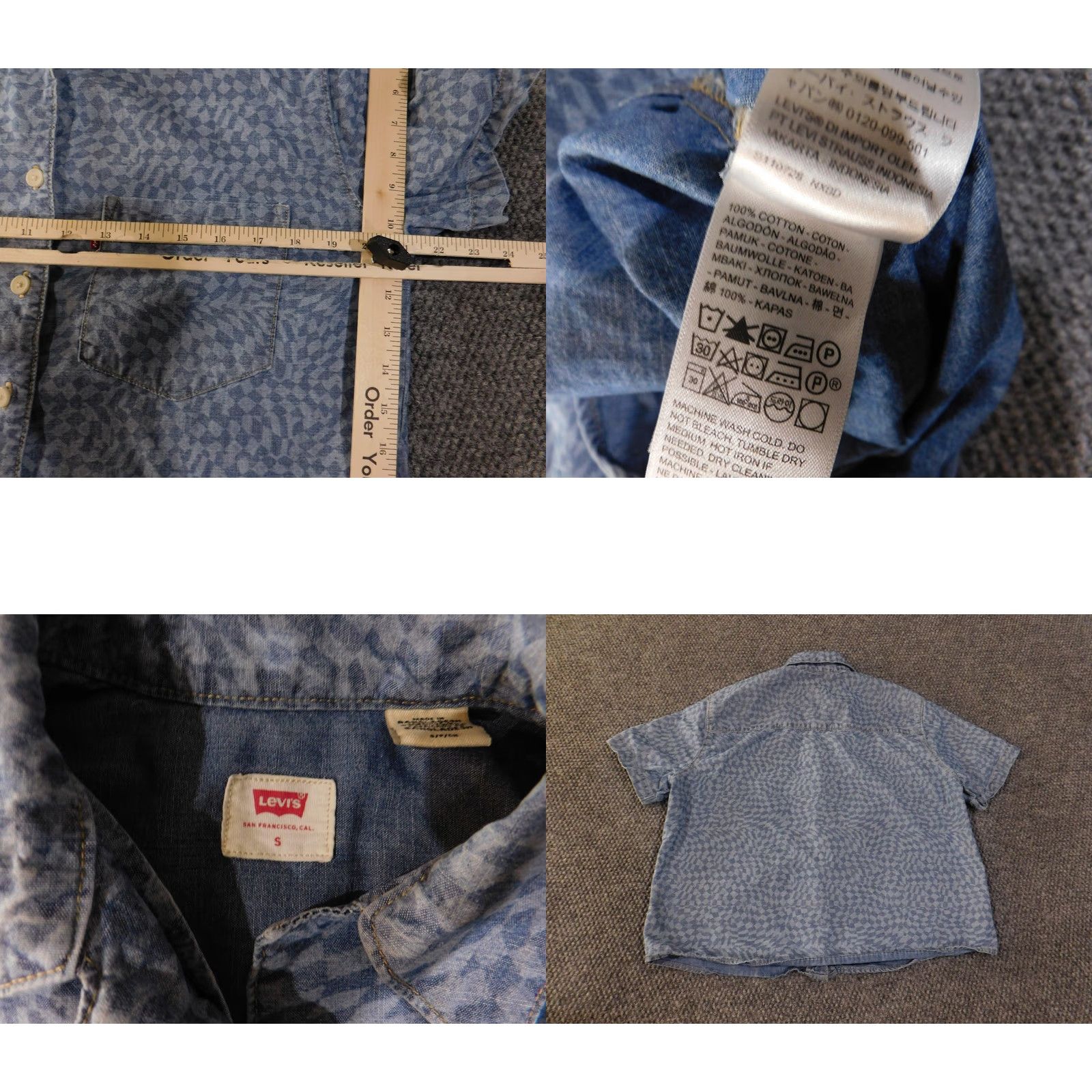 Levi's Levi's Button-Up Shirt Women S Blue Short Sleeve Geometric Pattern Stars Size S / US 4 / IT 40 - 8 Thumbnail