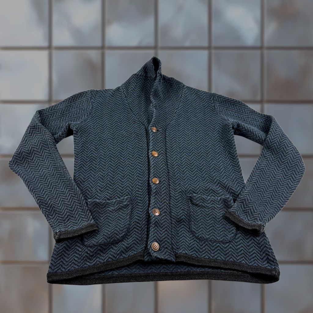 Alex Mill Alex Mill Sweater Cardigan Mens Small Blue Herringbone Shawl Collar Pockets Stretch Regular Knit Casual Size US S / EU 44-46 / 1 - 1 Thumbnail