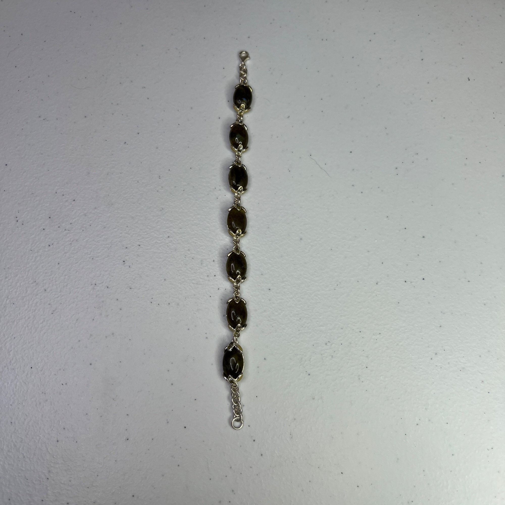 Designer Sterling Silver Oval Link Green Stone 7 1/2" Bracelet Size ONE SIZE - 4 Thumbnail