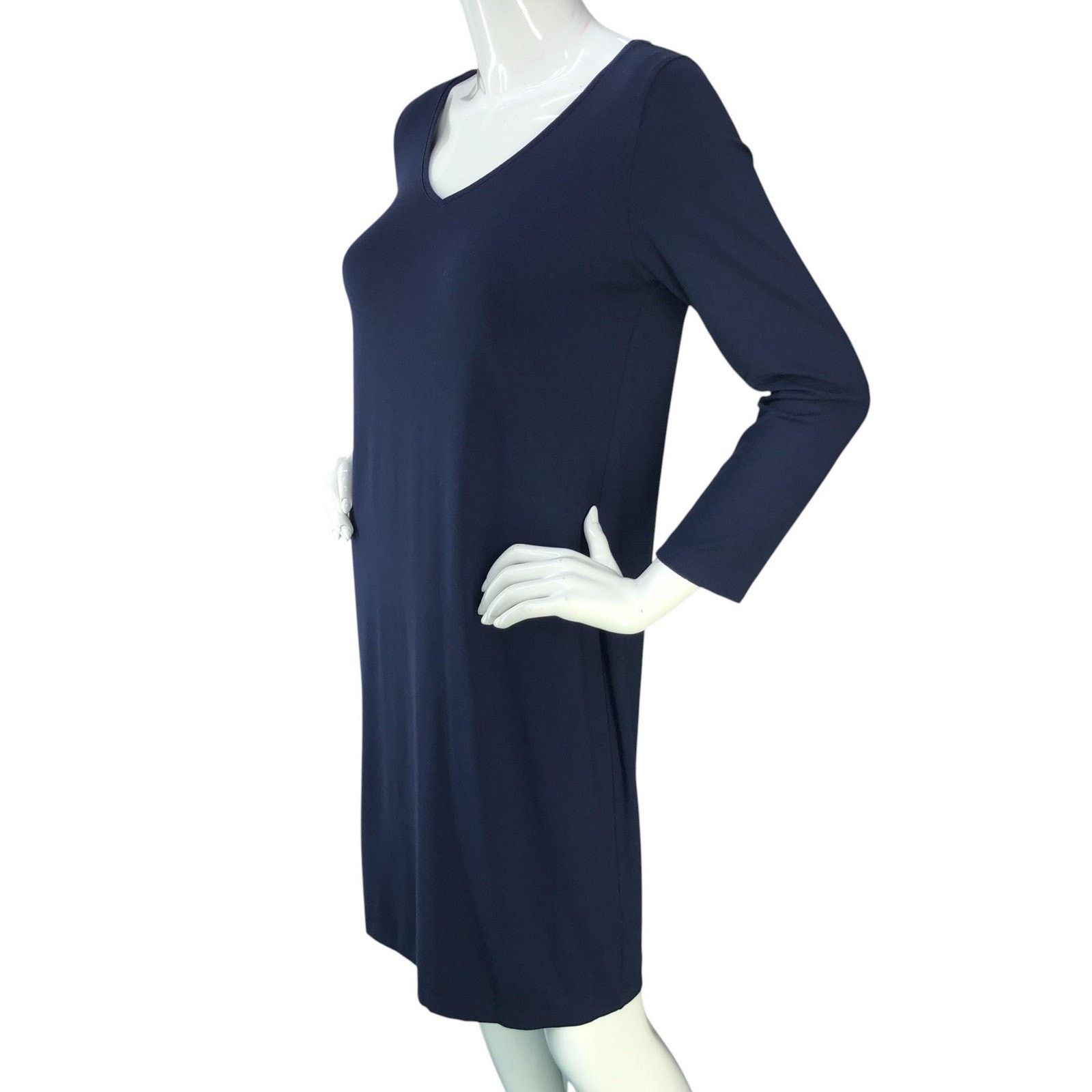 Eileen Fisher Eileen Fisher Dress S Navy Blue Long Sleeve V Neck Stretch Size S / US 4 / IT 40 - 4 Thumbnail