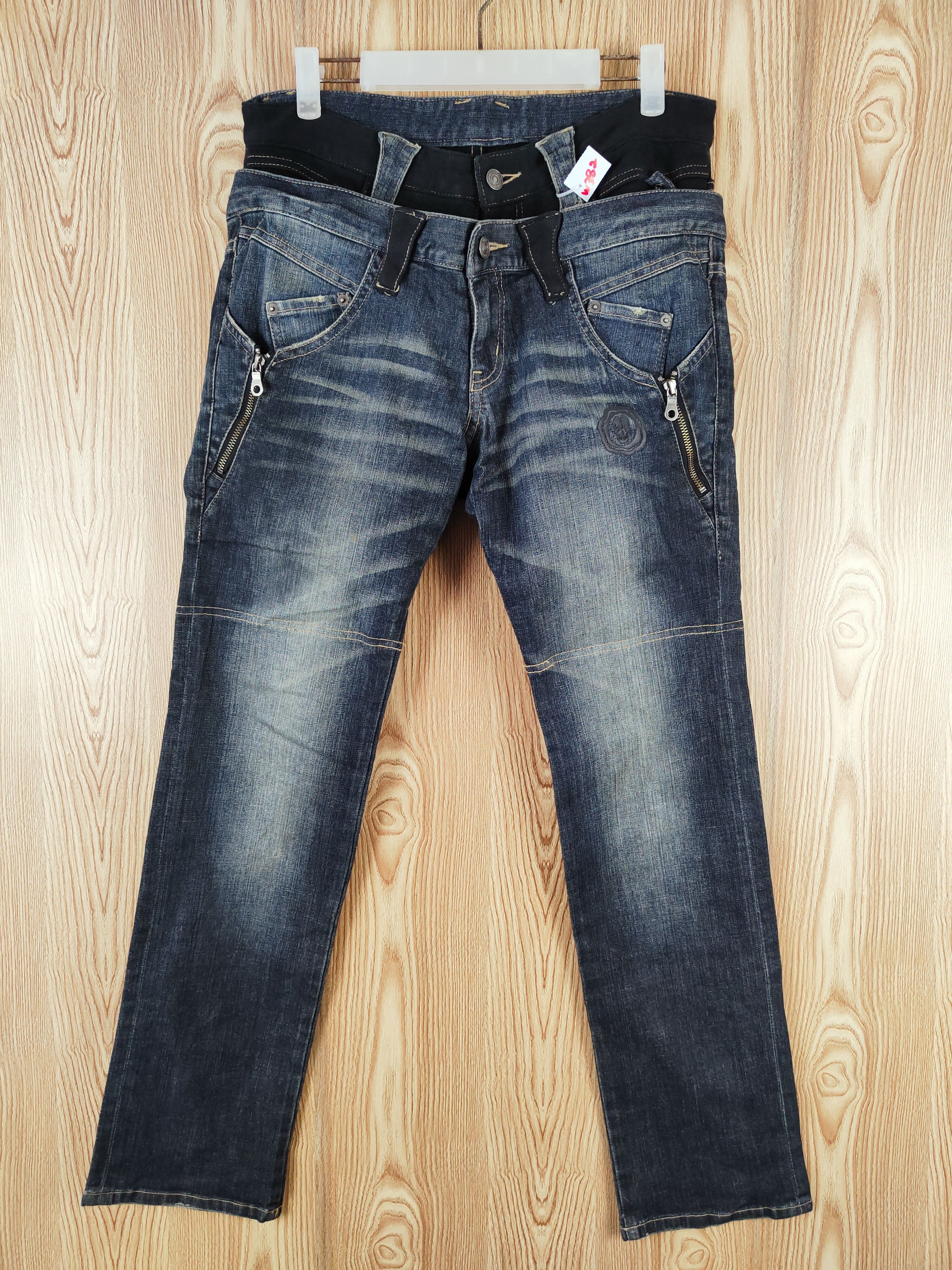 PPFM PPFM Dark Blue double waist Distressed Ripped Jeans #W382 Size US 32 / EU 48 - 1 Thumbnail