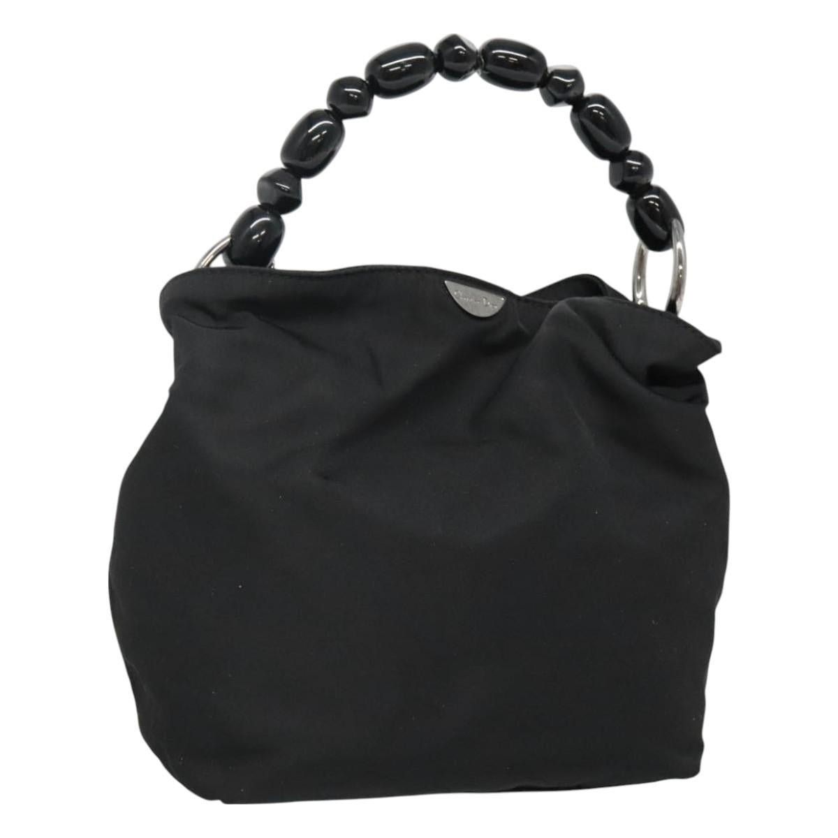 DIOR Maris Pearl Hand Bag Nylon Black Silver
