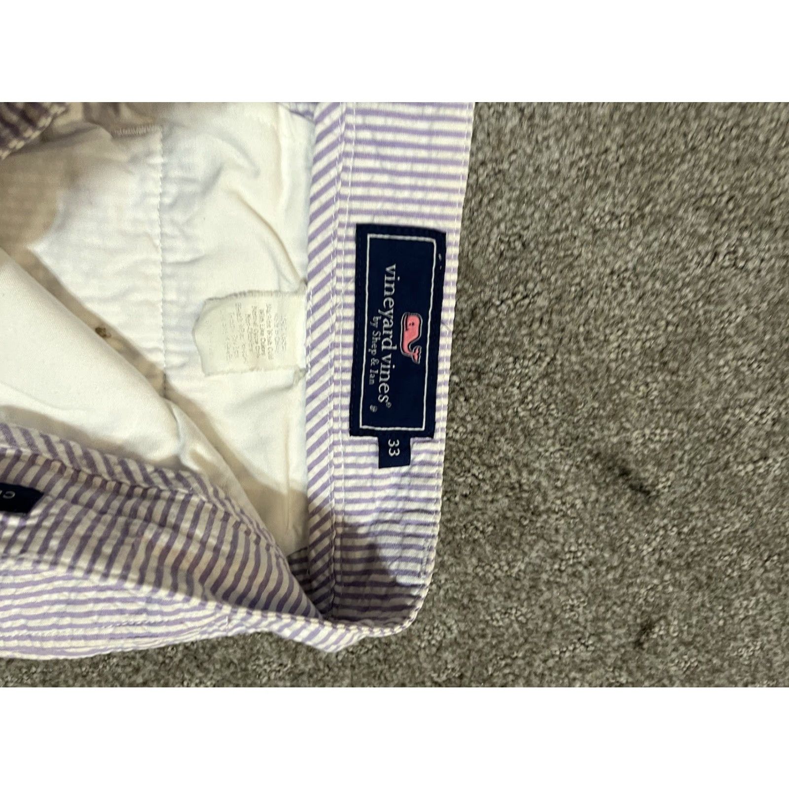 Vineyard Vines Vineyard Vines Mens Shorts 33 Lavender White Seersucker Flat Front Classic Chino Casual Vintage 90s Logo Mens Size US 33 - 3 Thumbnail