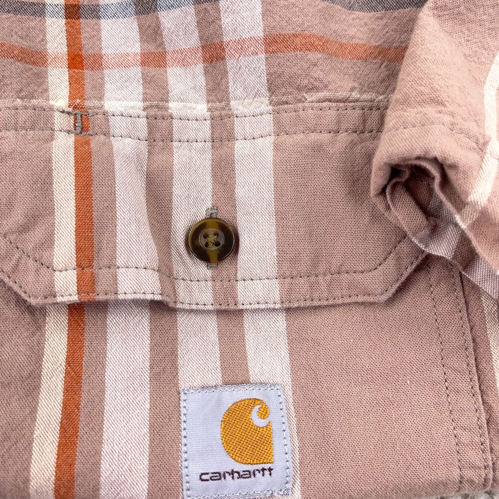 Carhartt VINTAGE Carhartt Shirt Men Large Tan Orange Plaid Button Up Loose Fit Workwear Pockets Size US L / EU 52-54 / 3 - 7 Thumbnail