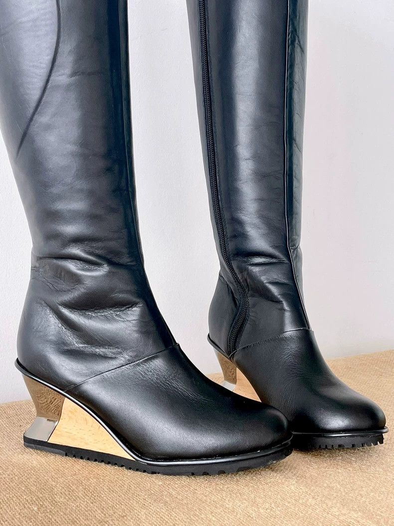 Issey Miyake Issey Miyake Mirror wedge heel knight boots Size US 5.5 / IT 35.5 - 2 Thumbnail
