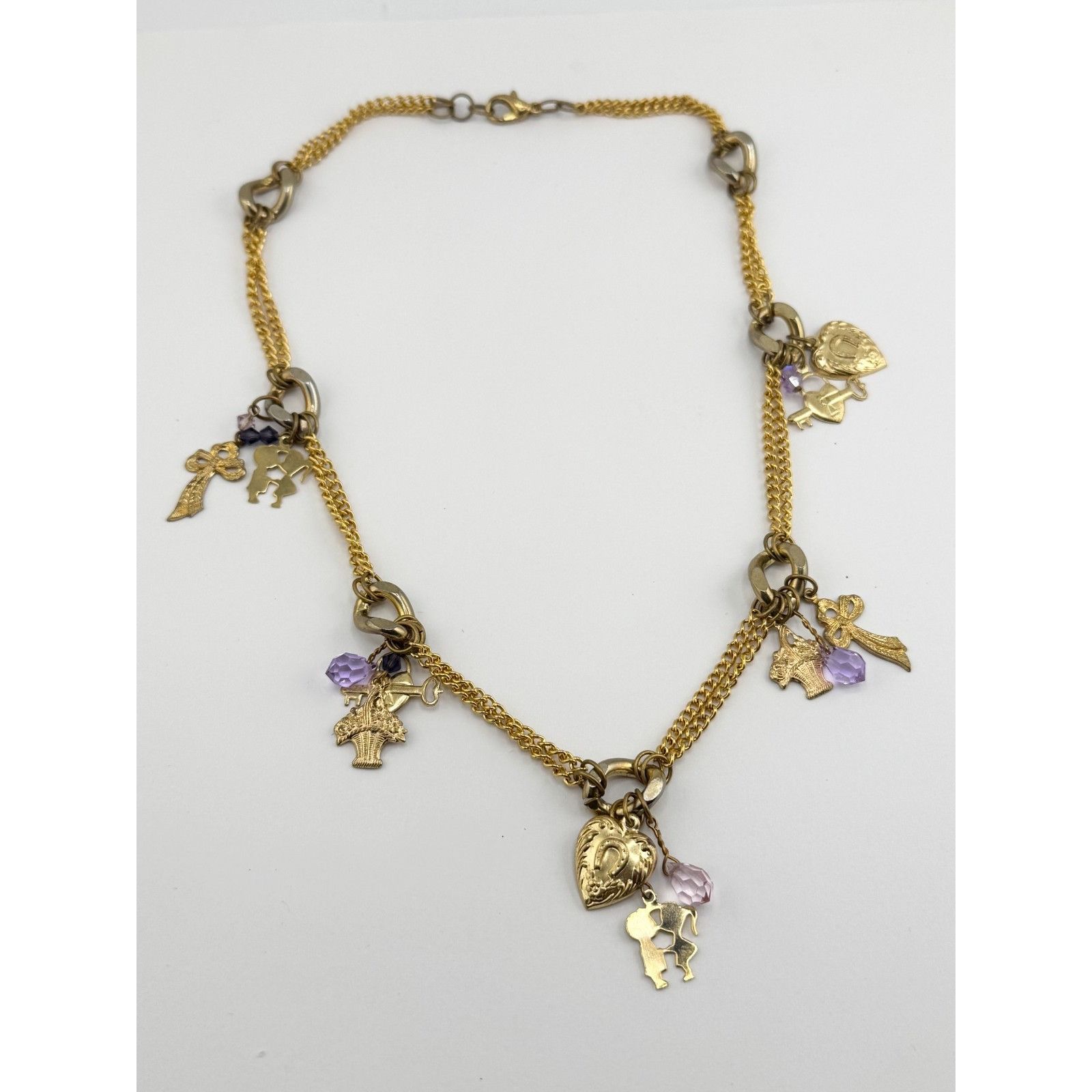 Vintage Vintage crystal charm necklace hearts, keys, bows, Flowers, Size ONE SIZE - 3 Thumbnail