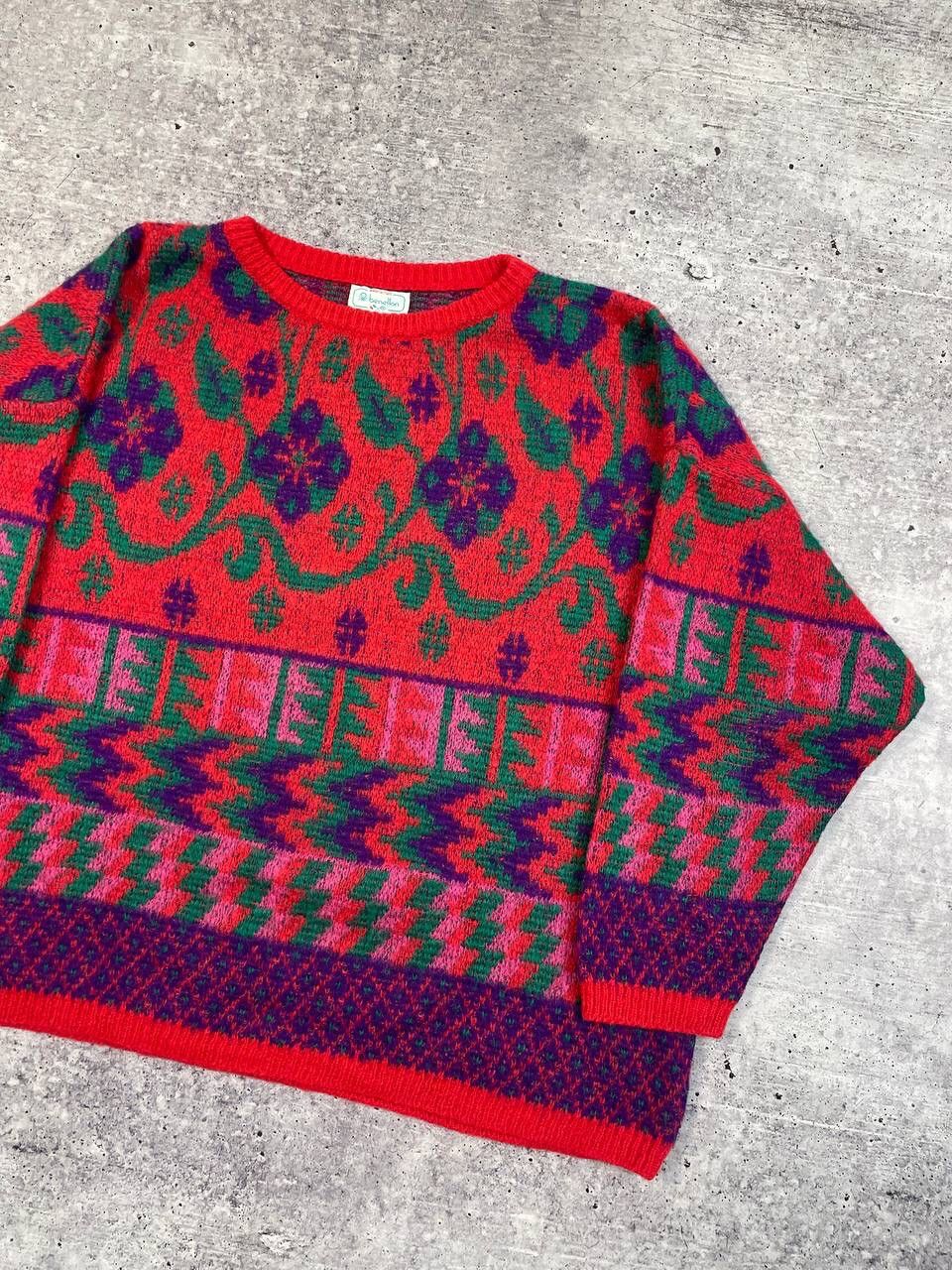 Benetton Vintage Benetton Aztec Wool Mohair Sweater Y2K Size US M / EU 48-50 / 2 - 3 Thumbnail