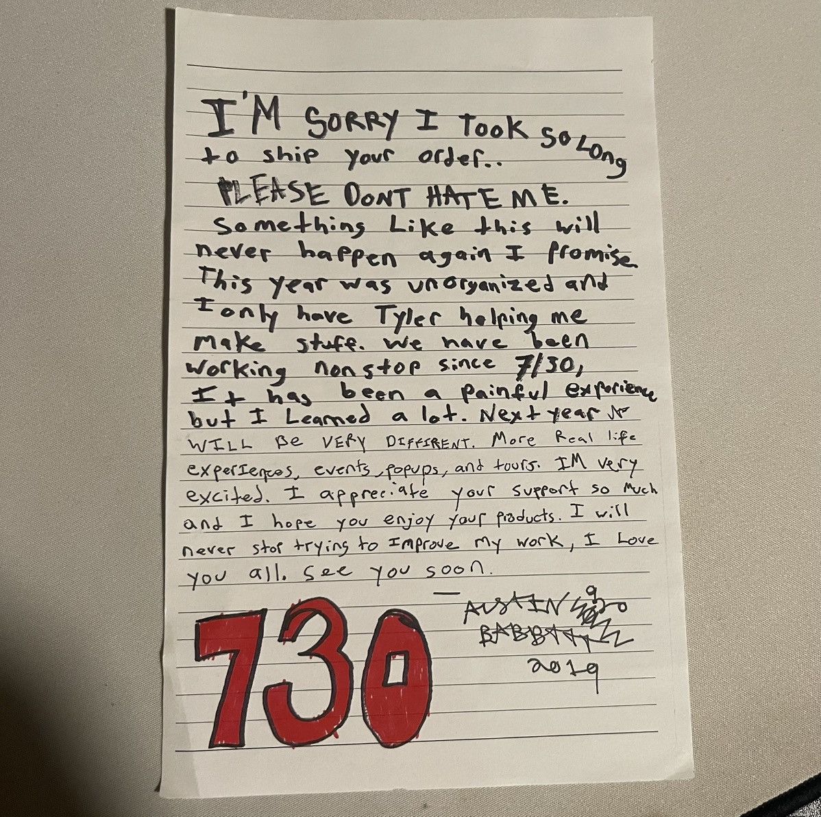 Asspizza Asspizza apology note from 2019 Size ONE SIZE - 1 Thumbnail