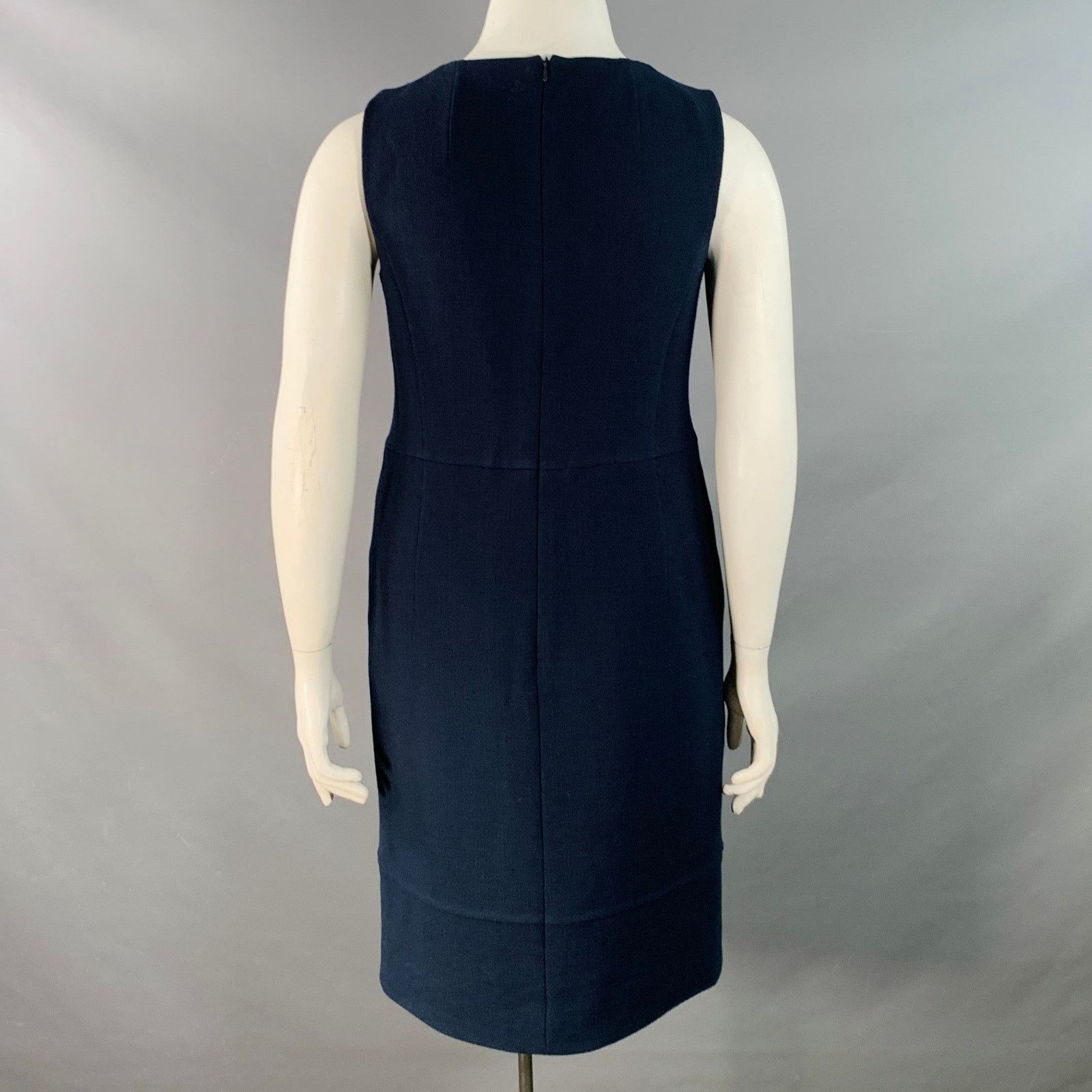 Akris AKRIS 12 Navy Wool Crepe Sleeveless Knee Length Sheath Dress Size XL / US 12-14 / IT 48-50 - 3 Thumbnail