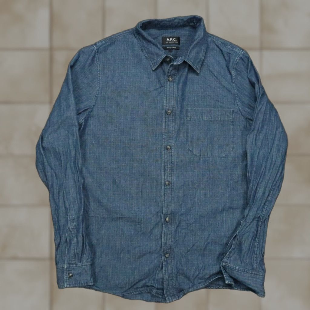 APC Shirt Mens Small Blue Denim Long Sleeve Button Up