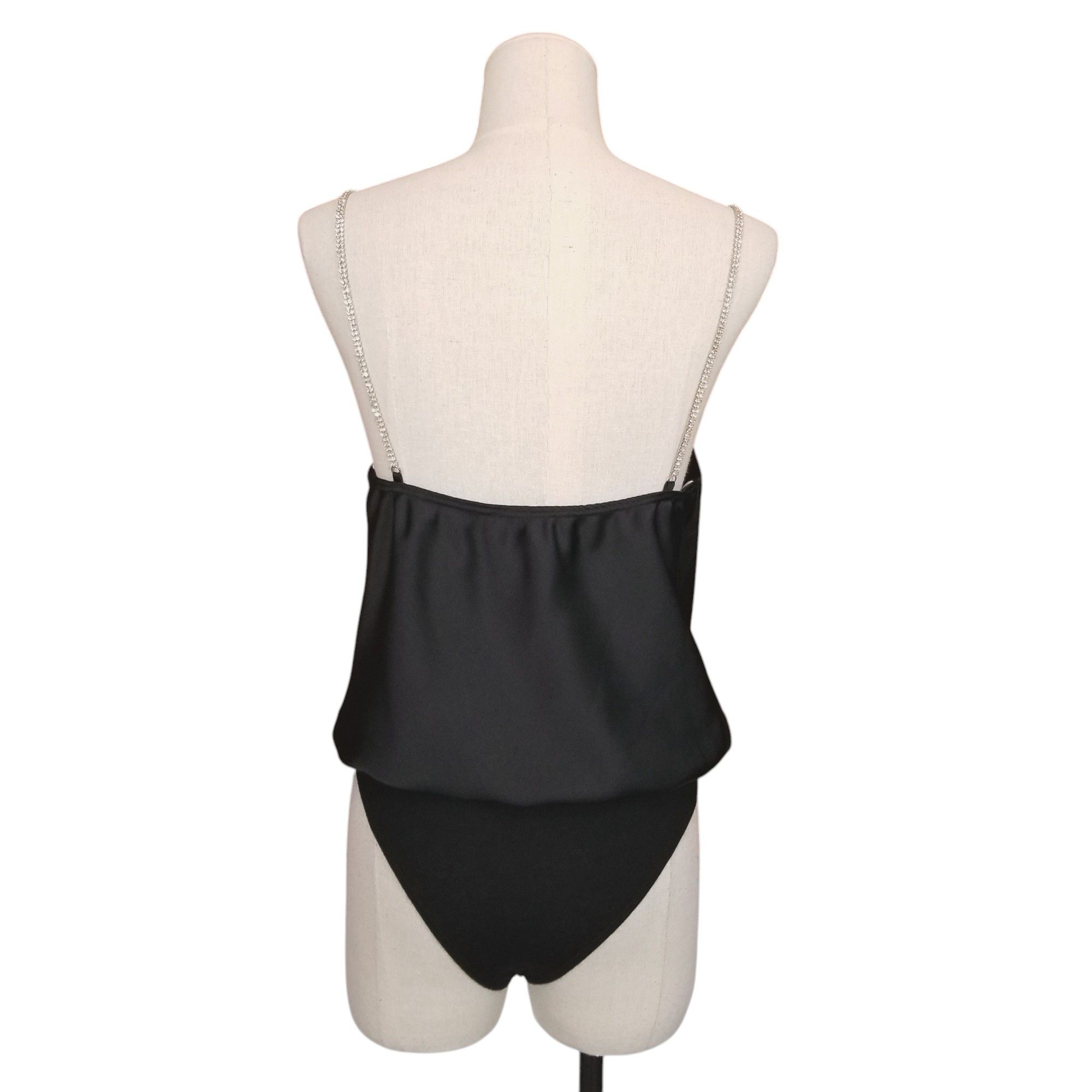 Lulus Glamorous Forever Black Rhinestone Strap Cowl Neck Bodysuit Size S / US 4 / IT 40 - 5 Thumbnail