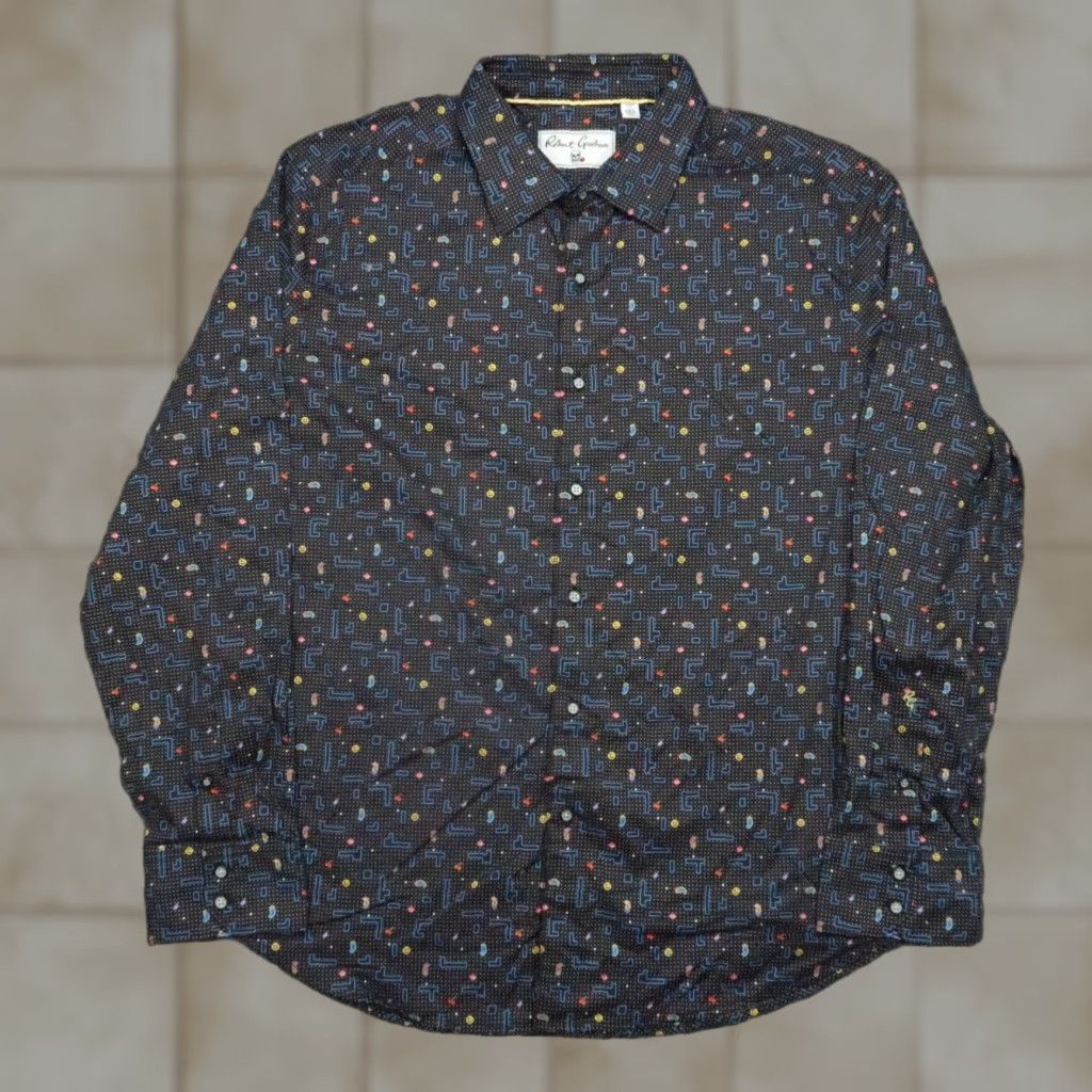 Robert Graham Robert Graham Shirt Mens 2XL Black Geometric Long Sleeve Button-Up Classic Fit Retro Arcade Emoji Size US XXL / EU 58 / 5 - 1 Thumbnail