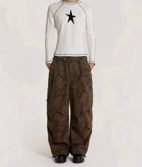 VIBE Retro leaf pattern workwear drawstring casual trousers Size US 34 / EU 50 - 3 Thumbnail