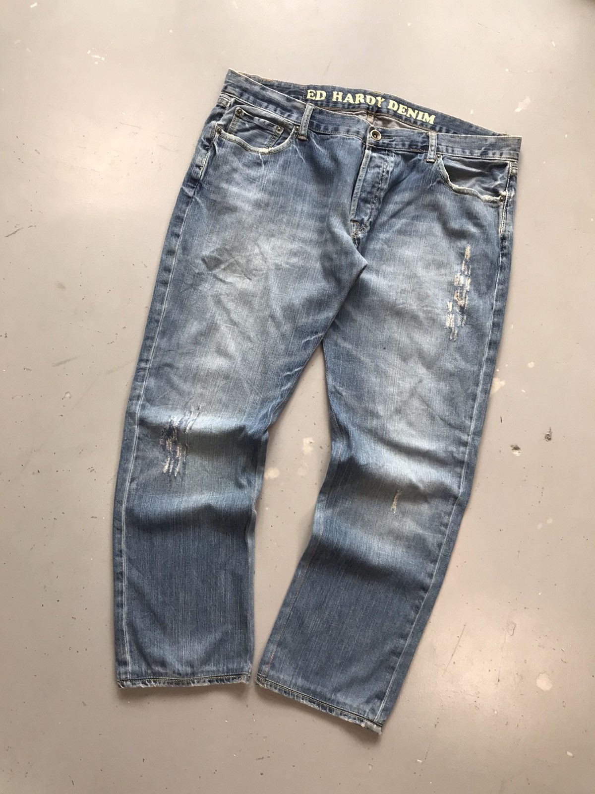 Ed Hardy × Vintage Vintage Edhardy distressed straight fit denim Size US 42 / EU 58 - 3 Thumbnail
