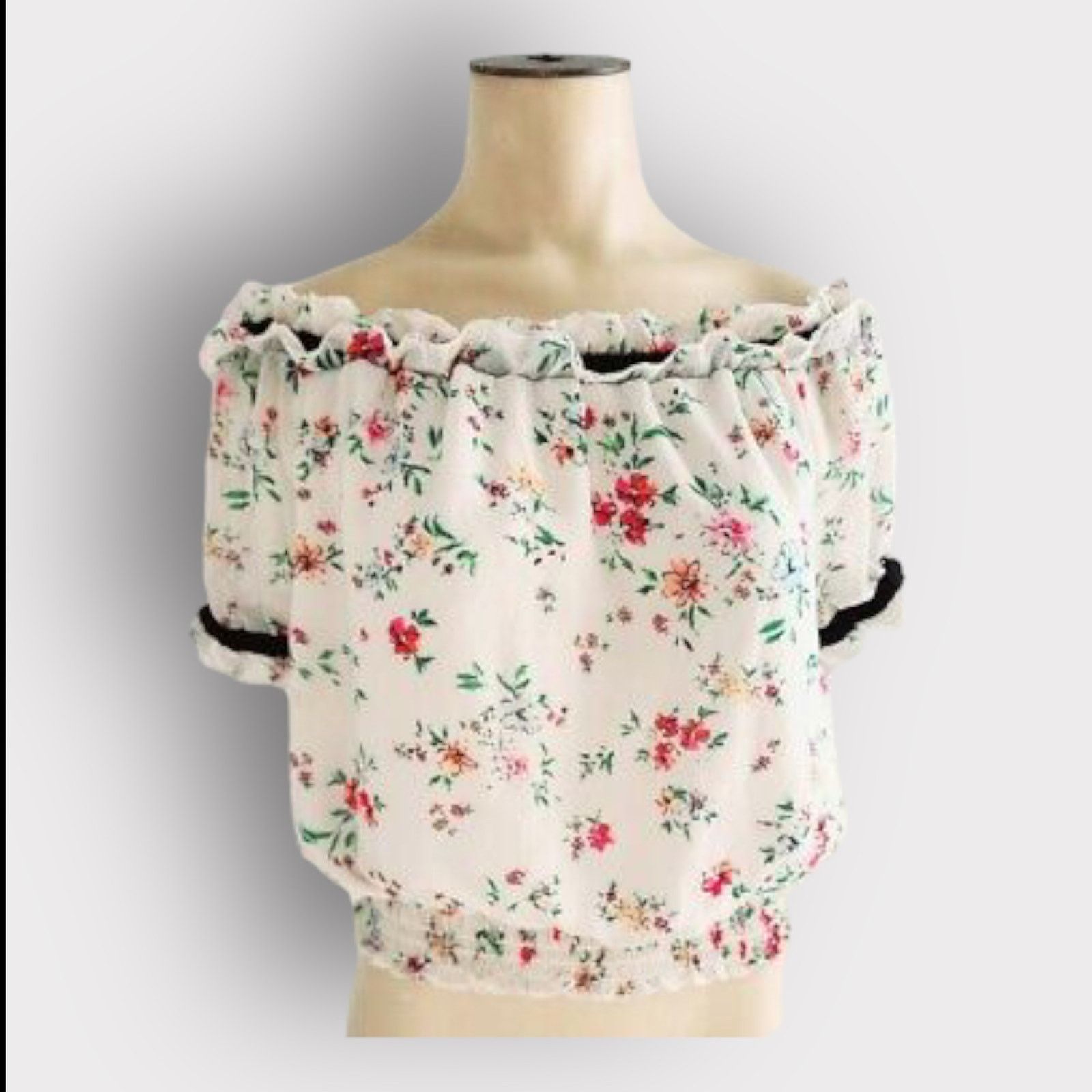 Nordstrom Lily White Floral Off-the-Shoulder Crop Top | Large Size L / US 10 / IT 46 - 3 Thumbnail