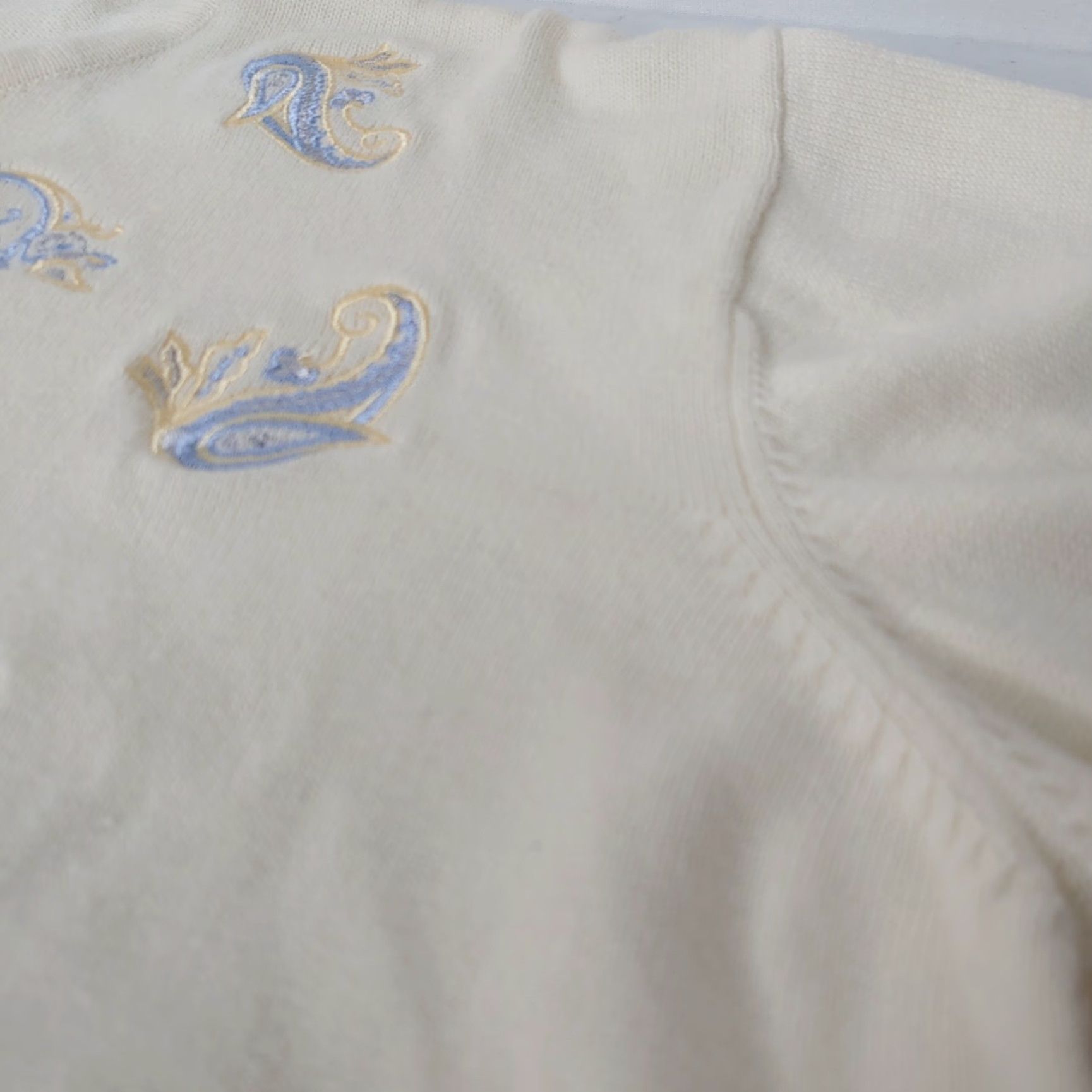Pendleton Pendleton Women's Sweater Shirt Short Slv Round Neck Embroidered Paisley Ivory Cream M Size M / US 6-8 / IT 42-44 - 6 Thumbnail