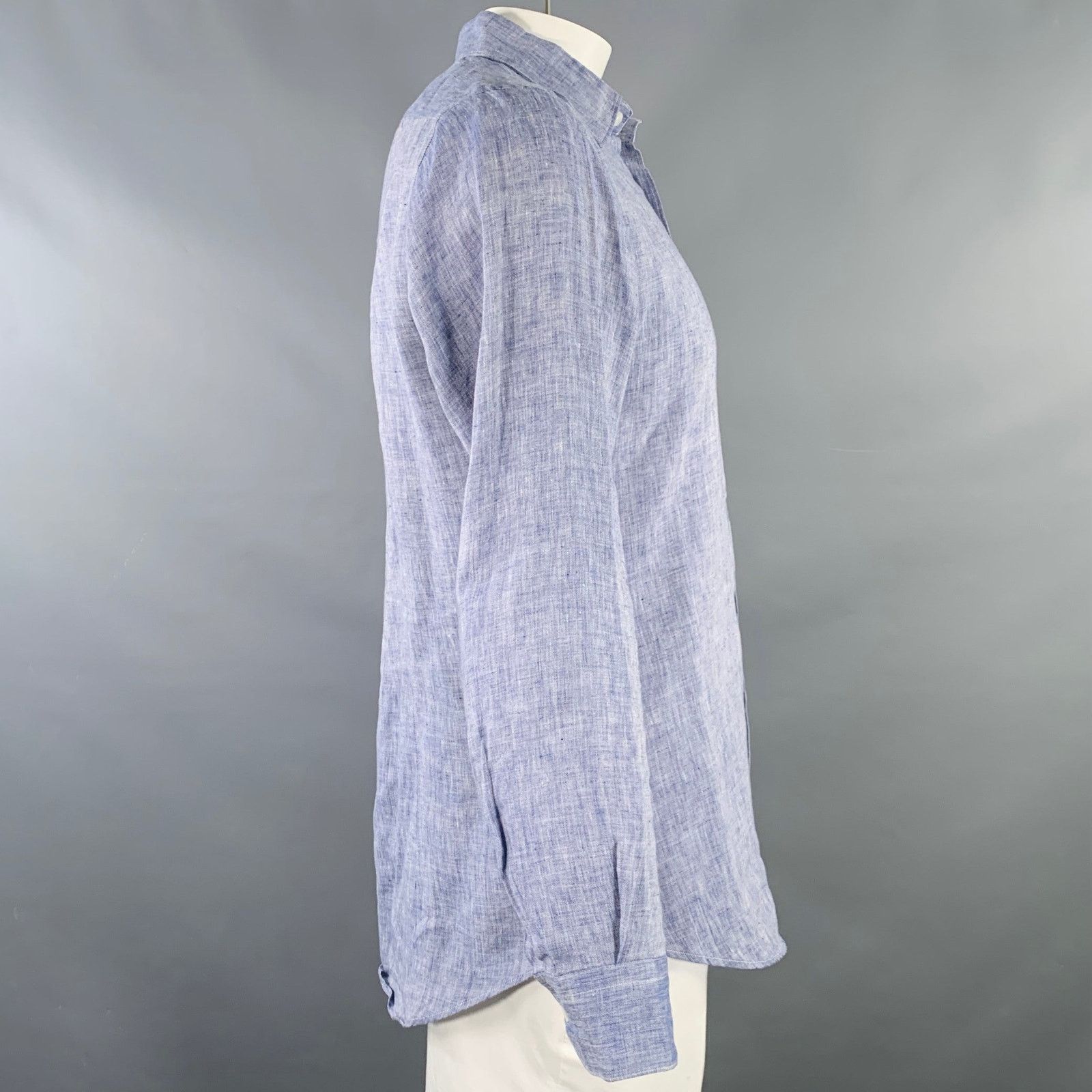 Pal Zileri PAL ZILERI Size L Navy White Linen Long Sleeve Shirt Size US L / EU 52-54 / 3 - 2 Thumbnail