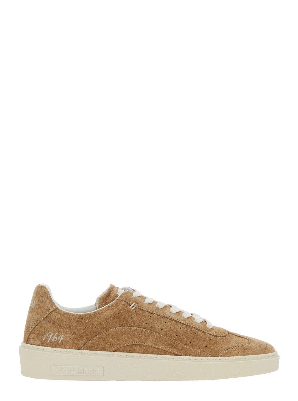 Dsquared2 Beige Suede Low Top Sneakers with Logo Patch on Tongue and Lettering Logo on Heel for Men Size US 8 / EU 41 - 1 Thumbnail