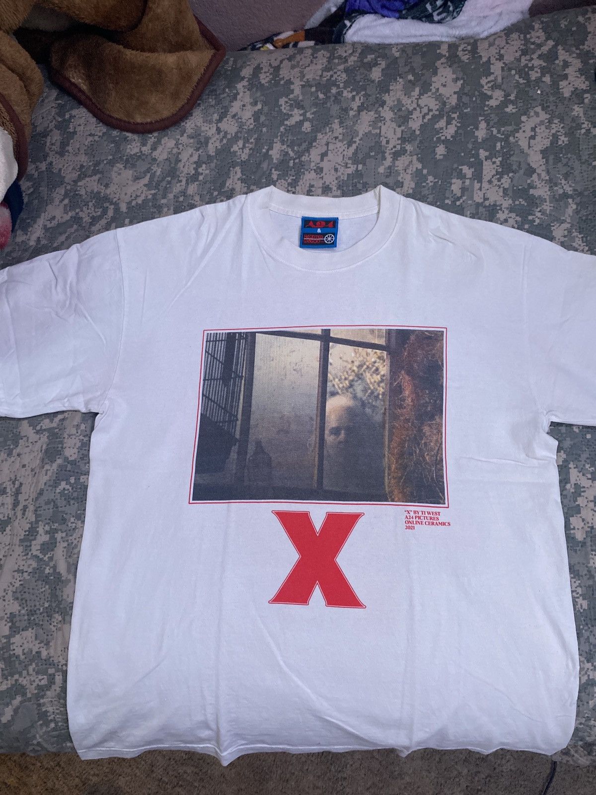 image of A24 & Online Ceramics X Heebie Jeebies T-Shirt in White, Men's (Size Large)