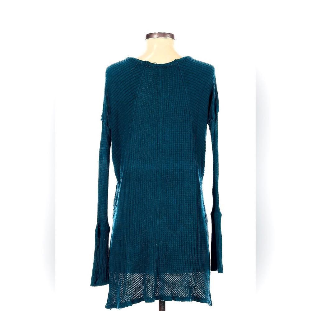 Designer Cozy Long Sleeve Waffle Knit Top - Teal Size XS / US 0-2 / IT 36-38 - 3 Thumbnail