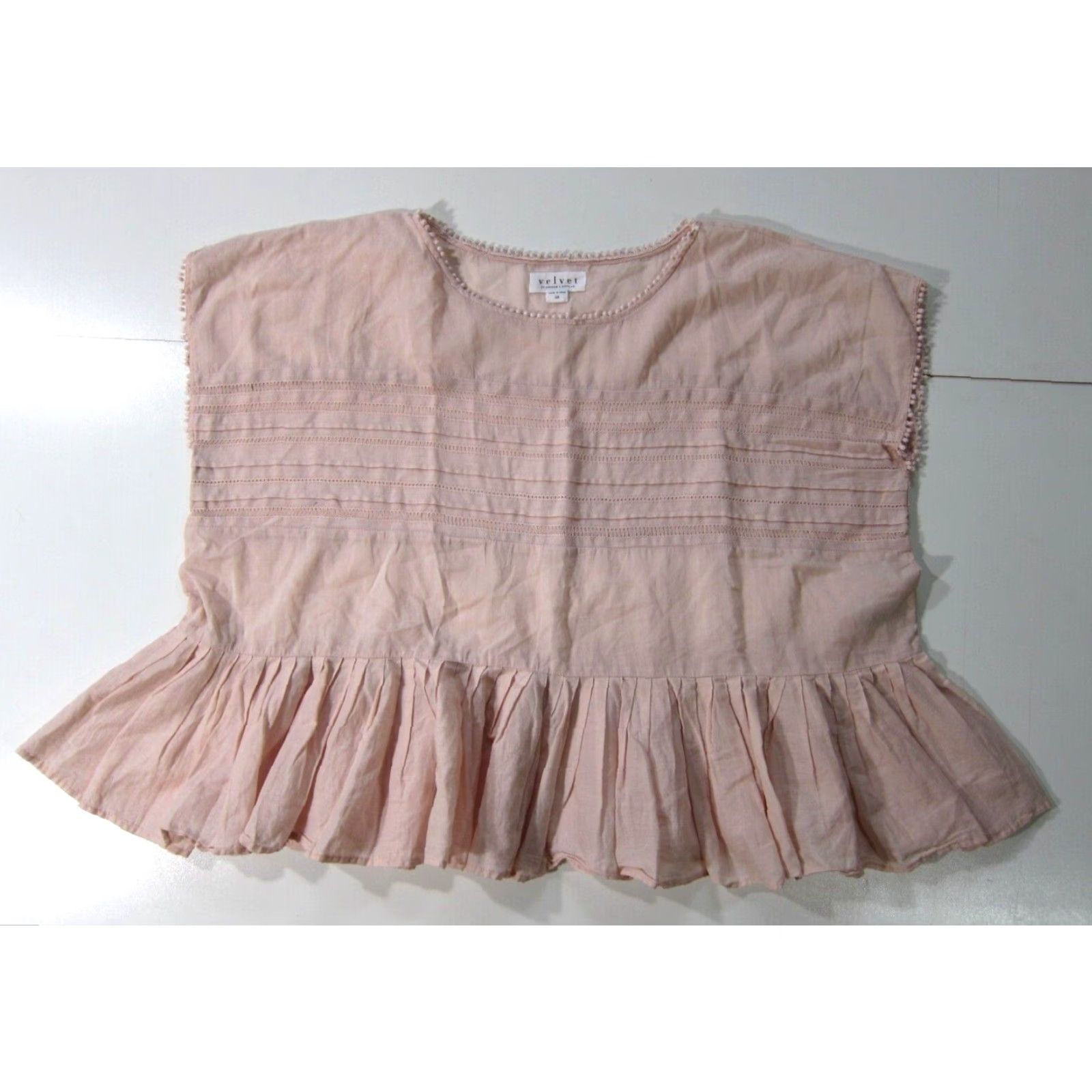 Velvet VINTAGE Velvet By Graham & Spencer 100% Cotton Pink Lightweight Boxy Ruffle Blouse XS Size XS / US 0-2 / IT 36-38 - 2 Thumbnail