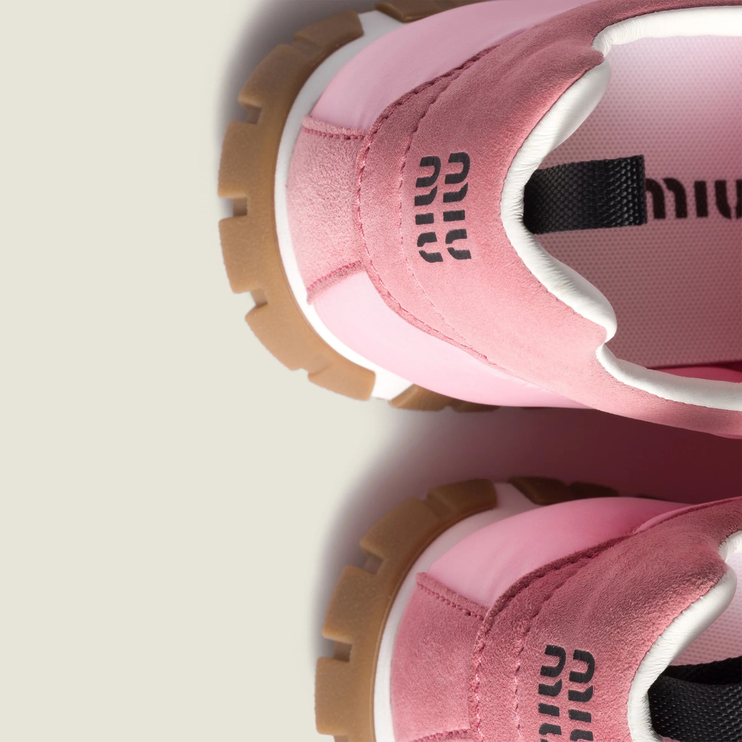 Miu Miu o1B3y1r0526 Tyre Technical Fabric And Suede Sneakers in Pink Size US 7 / IT 37 - 3 Thumbnail