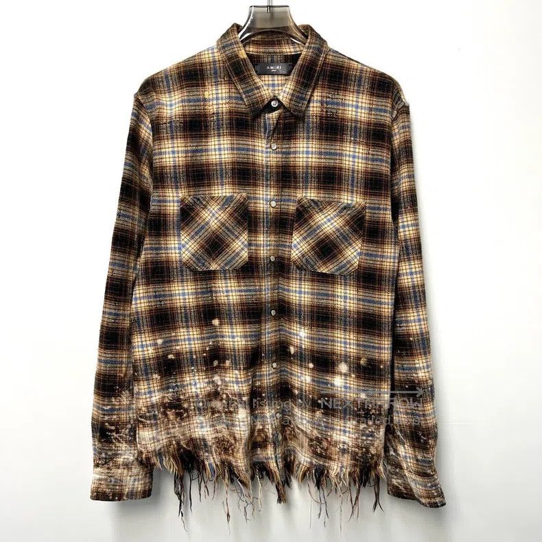 Amiri Amiri Hem destruction splashed ink plaid long-sleeve shirt Size US L / EU 52-54 / 3 - 1 Thumbnail