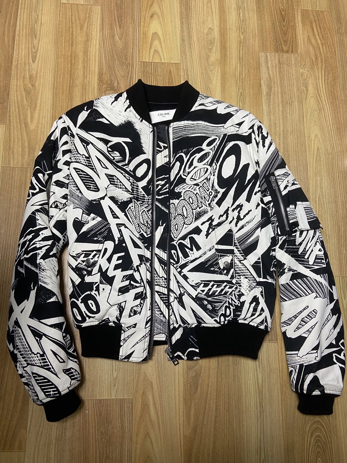 image of M Celine Christian Marclay Cartoon Bomber Jacket in Black, Men's (Size Medium)