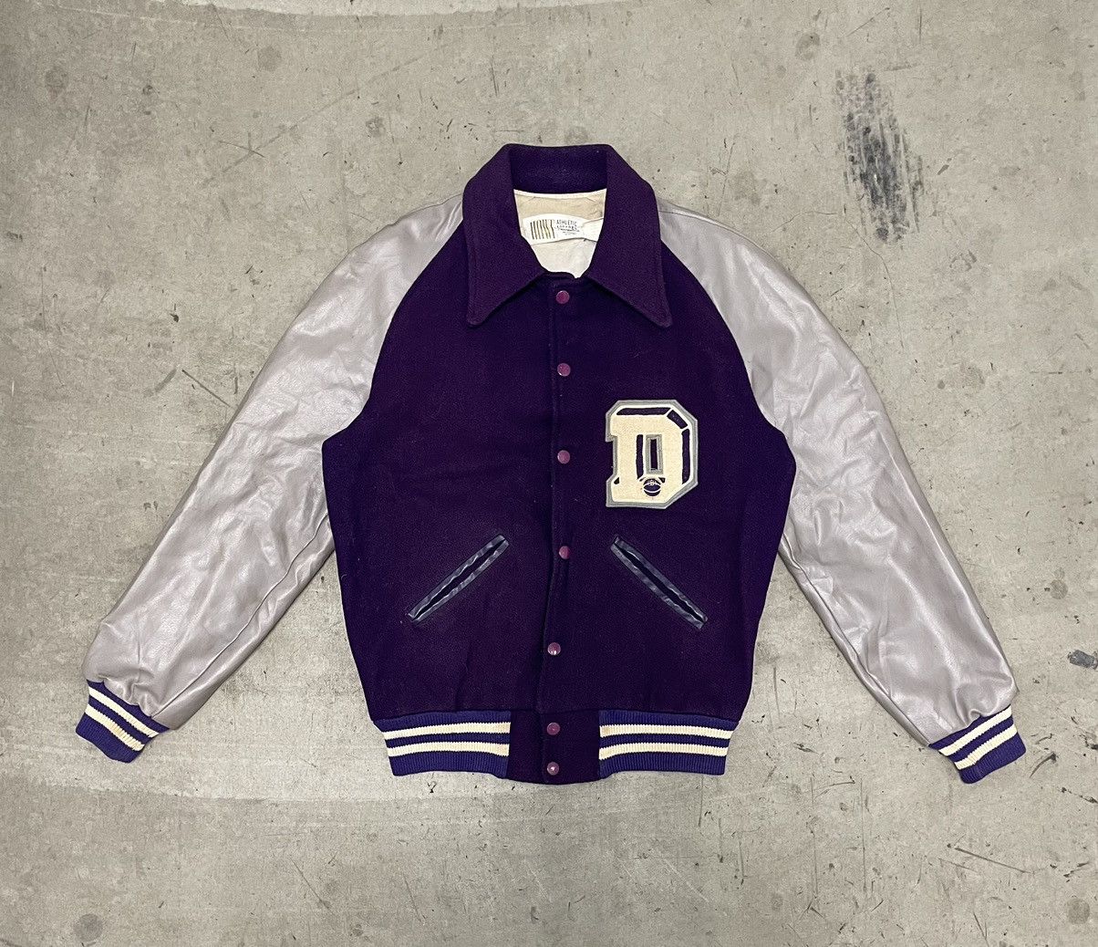 image of Vintage "d" Varsity Letterman Jacket - Purple/ Gray in Puple/Gray, Men's (Size XS)