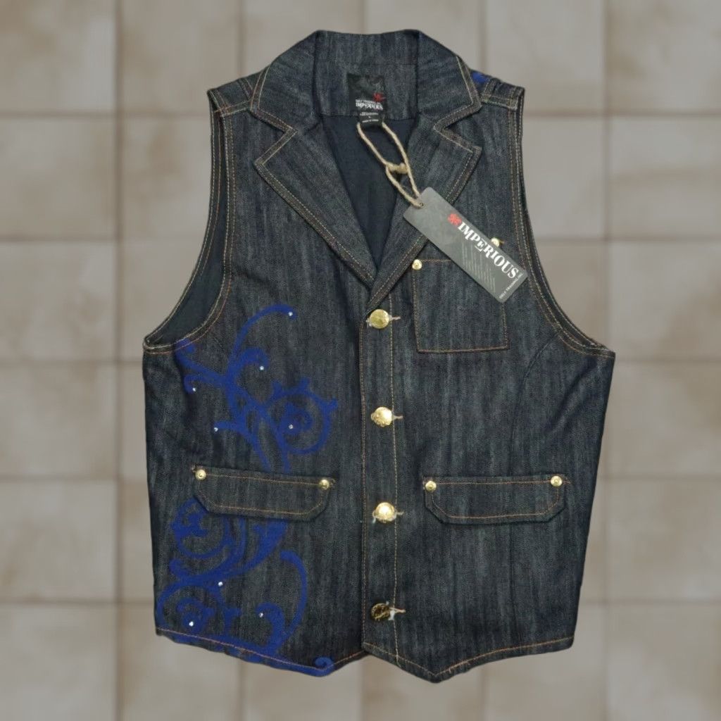Denime VINTAGE Imperious Vest Denim Jacket/Coat Short Button Pockets Blue Large Mens L NWT Size US L / EU 52-54 / 3 - 1 Thumbnail