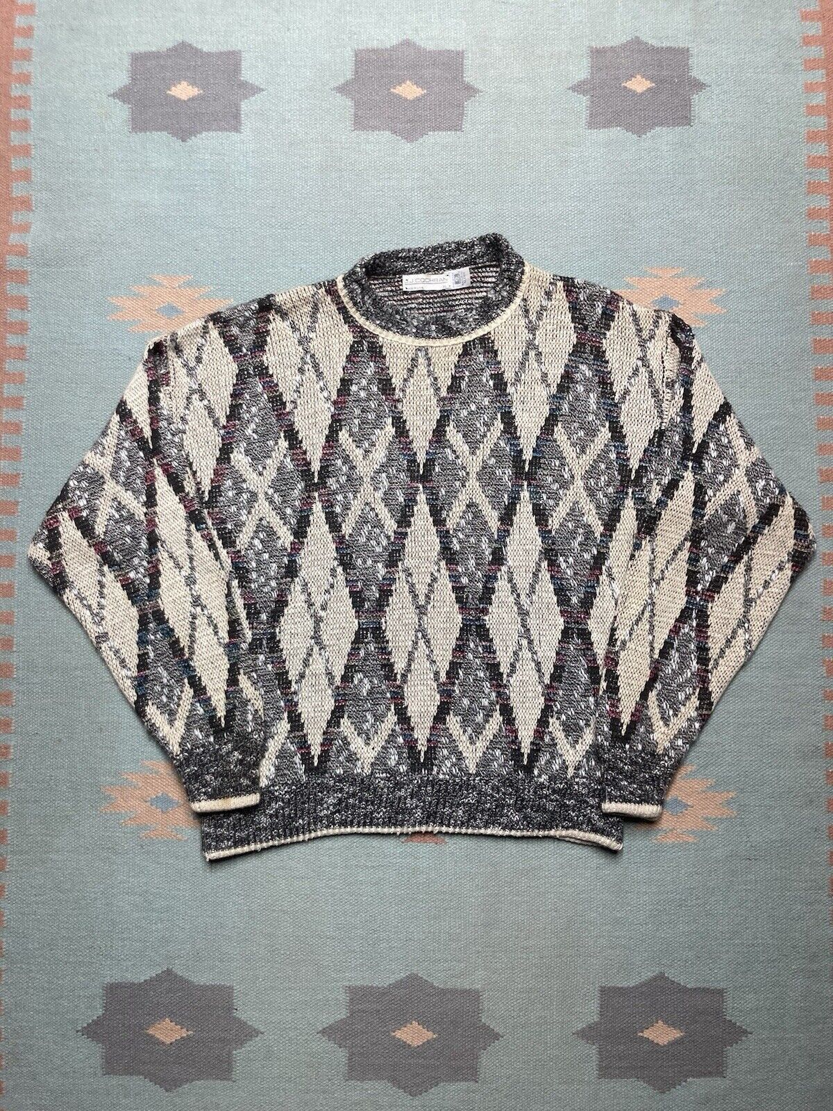 Vintage knit sweater cotton acrylic blend abstract geometric XL Size US XL / EU 56 / 4 - 1 Thumbnail
