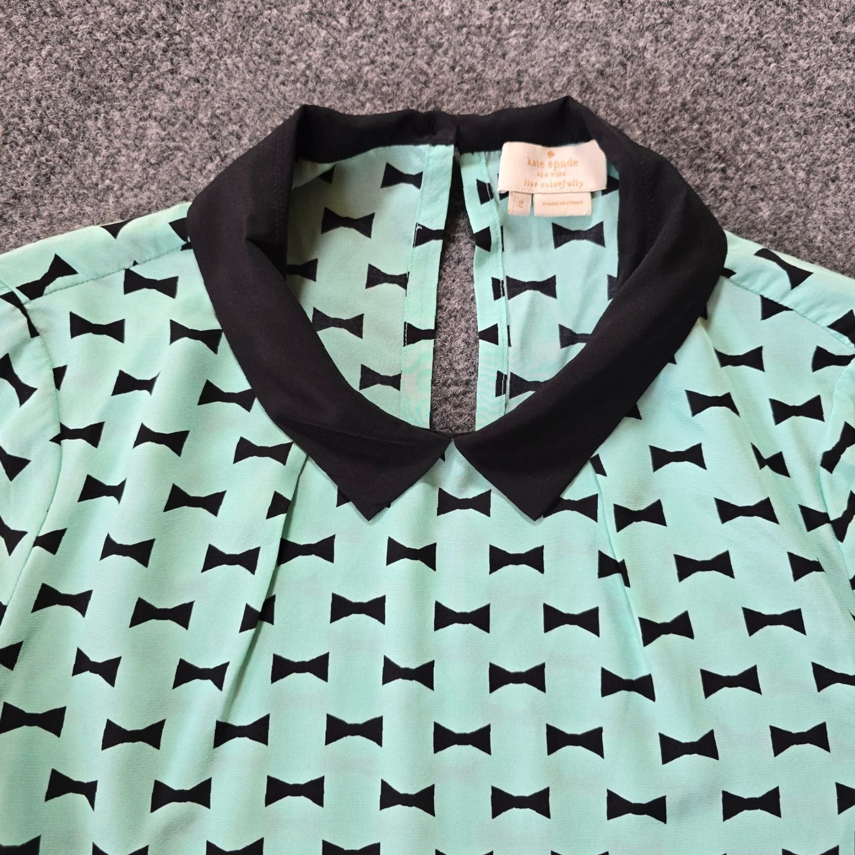 Vintage kate spade new york Blouse Womens Size 2 Silk Collared Bow Green Black Preppy Pin Up Casual Office Size XS / US 0-2 / IT 36-38 - 2 Thumbnail