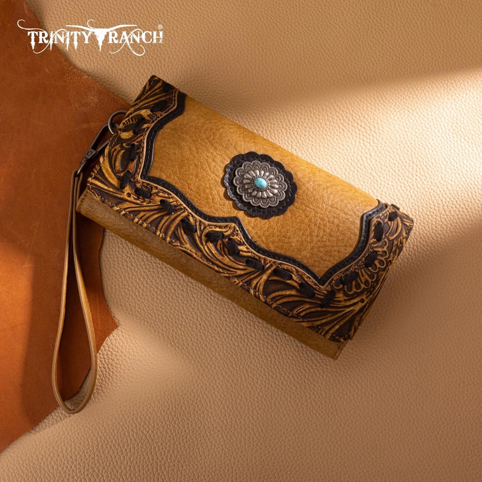 Designer Trinity Ranch Leather Wallet with Floral Design Size ONE SIZE - 1 Thumbnail