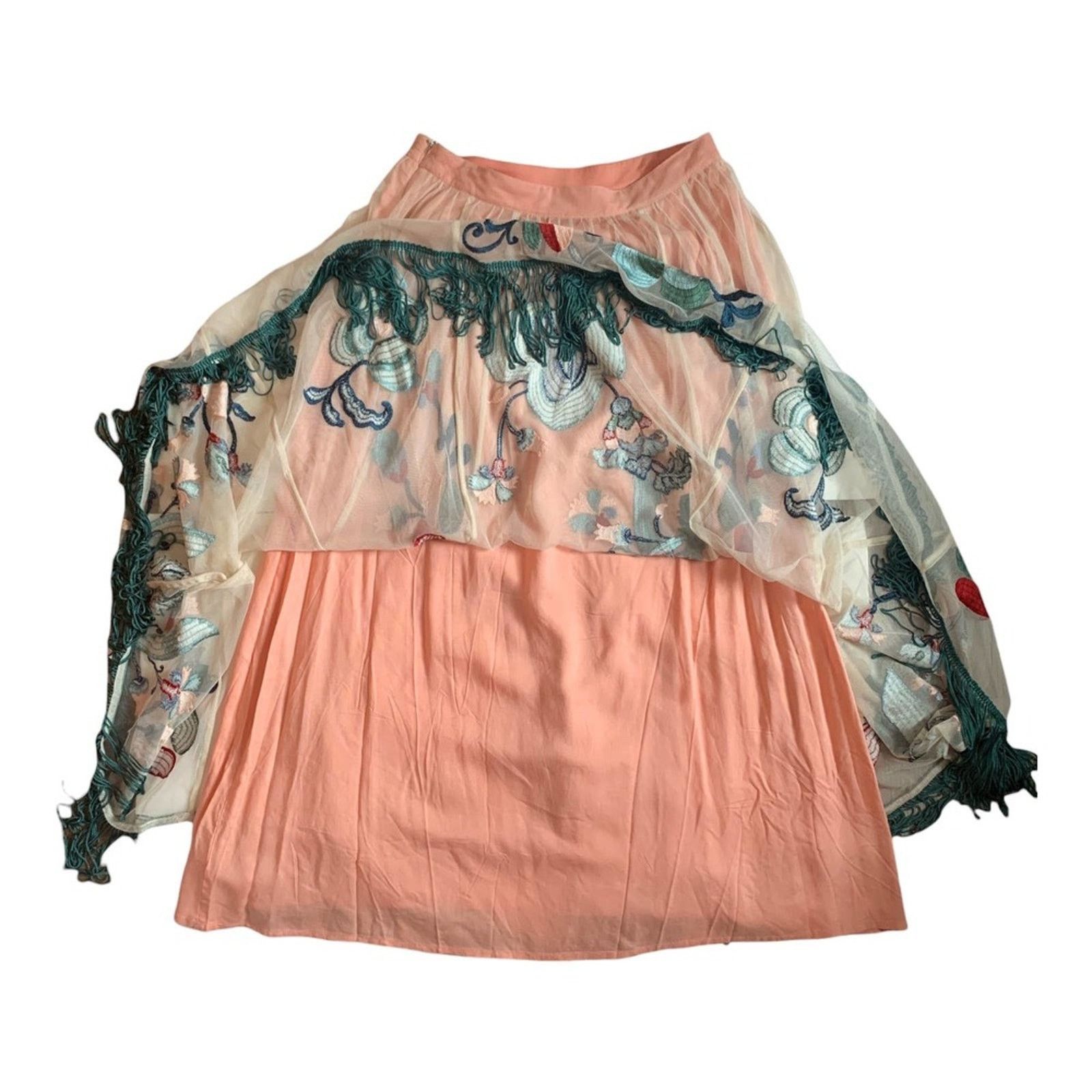 Anthropologie Anthropologie Peach Embroidered Tulle Maxi Skirt size 4 Size 27" / US 4 / IT 40 - 2 Thumbnail