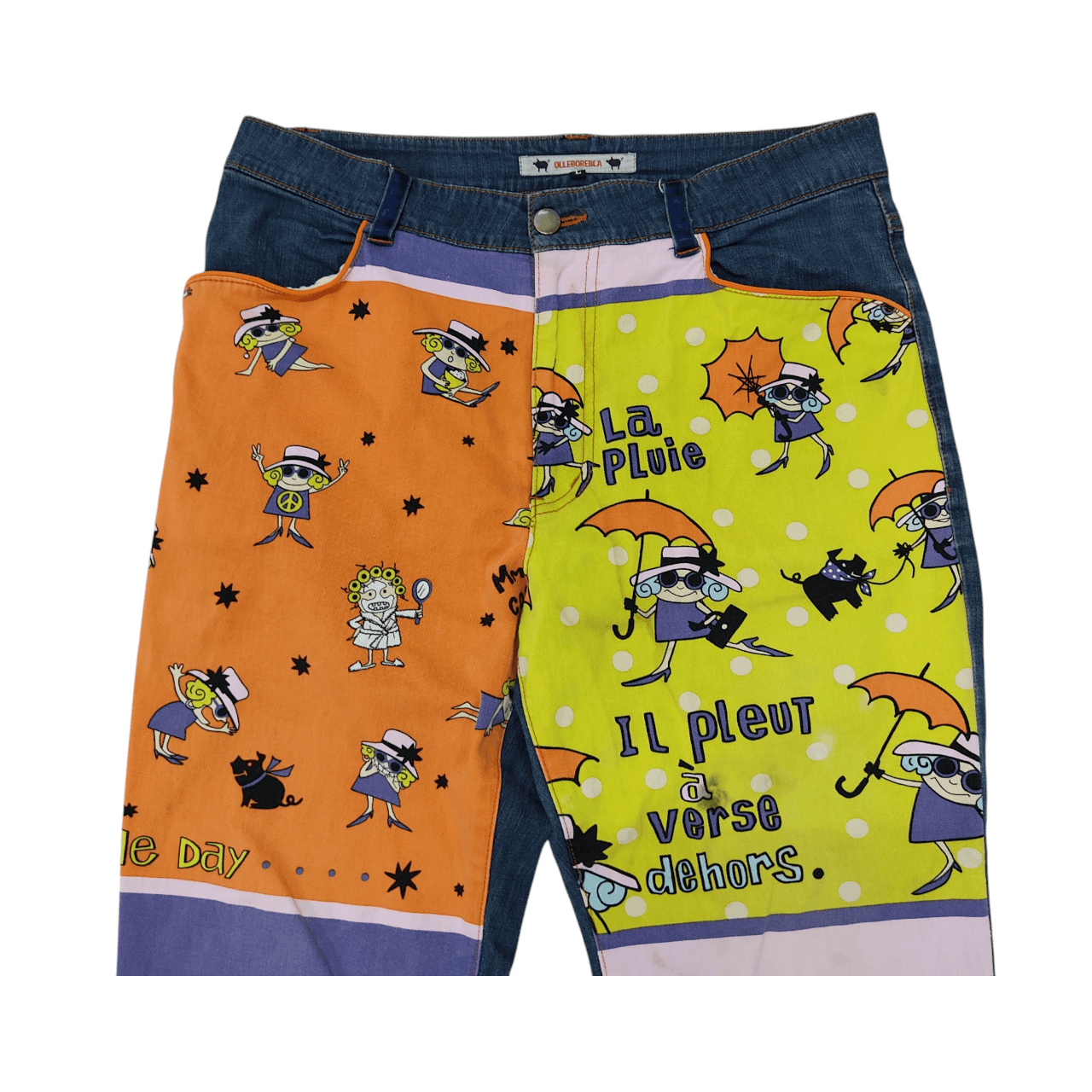 Japanese Brand OLLEBOREBLA AOP Cartoons Front Printed Denim Pants Size 32" / US 10 / IT 46 - 2 Thumbnail