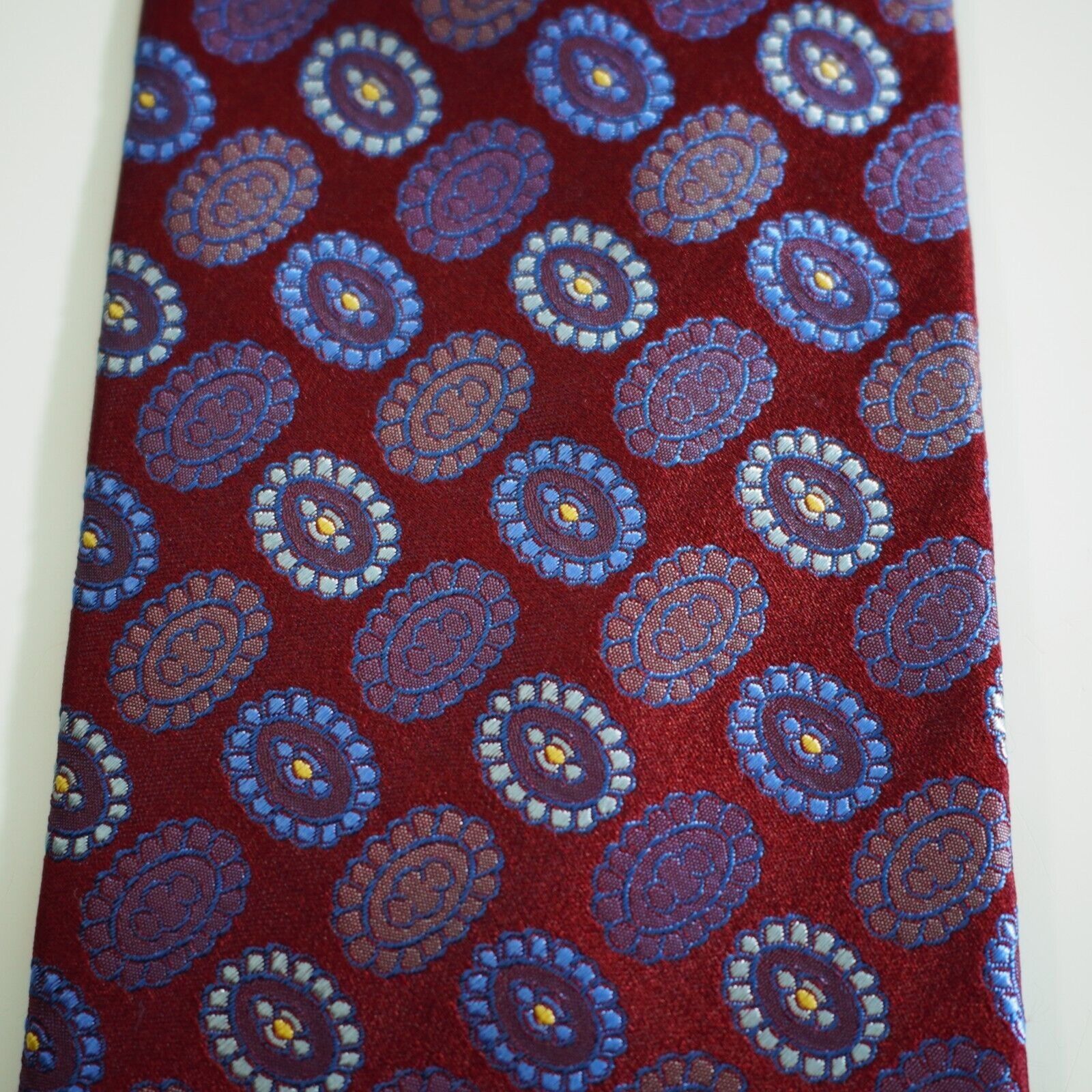 Jhane Barnes Jhane Barnes Red Blue Geometric Woven Silk Tie Size ONE SIZE - 2 Thumbnail