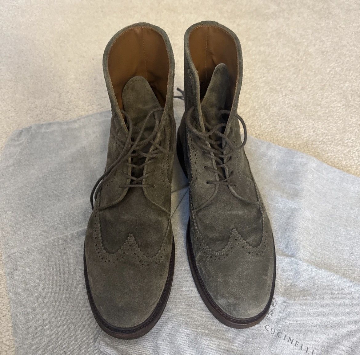 Brunello Cucinelli Brunello Cucinelli olive green suede boots sz45/12US! Size US 12 / EU 45 - 2 Thumbnail