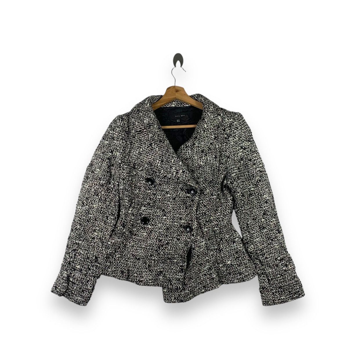 ZARA WOMAN Tweed Peacoat Double Breasted Jacket Textured