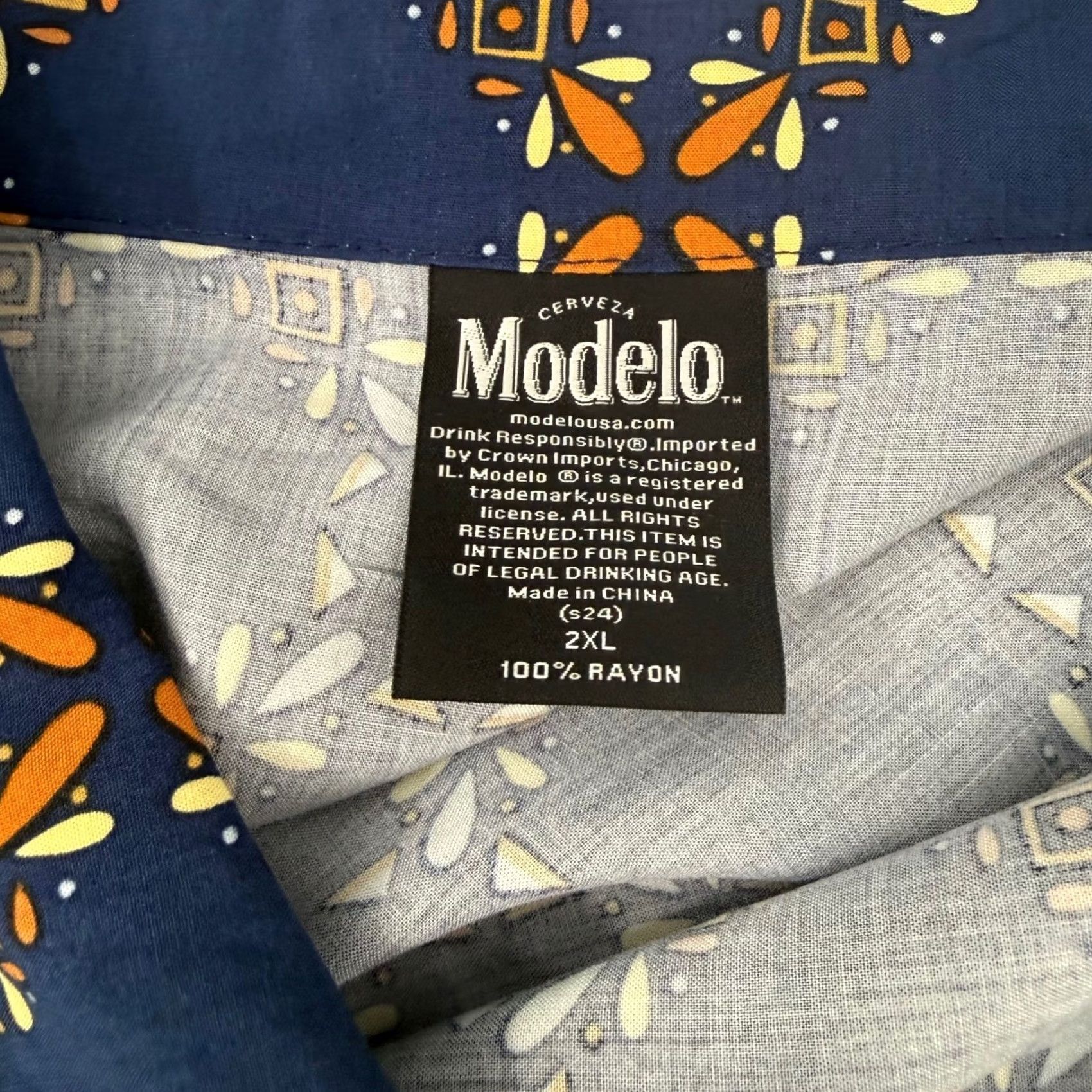 Vintage Modelo Mens 2XL Button-Down Shirt Navy Blue Geometric Logo Camp Summer NWT Size US XXL / EU 58 / 5 - 5 Thumbnail